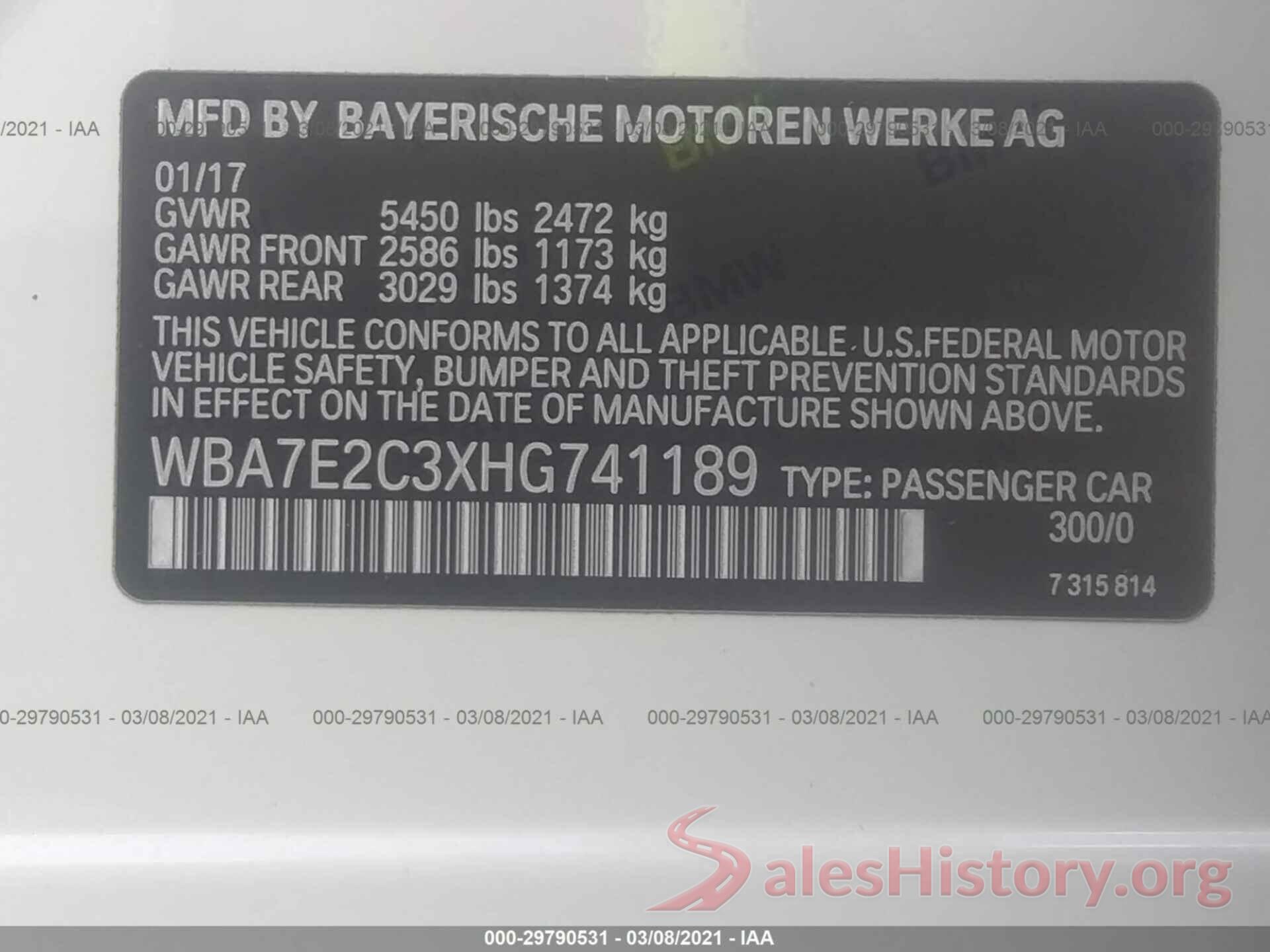 WBA7E2C3XHG741189 2017 BMW 7 SERIES