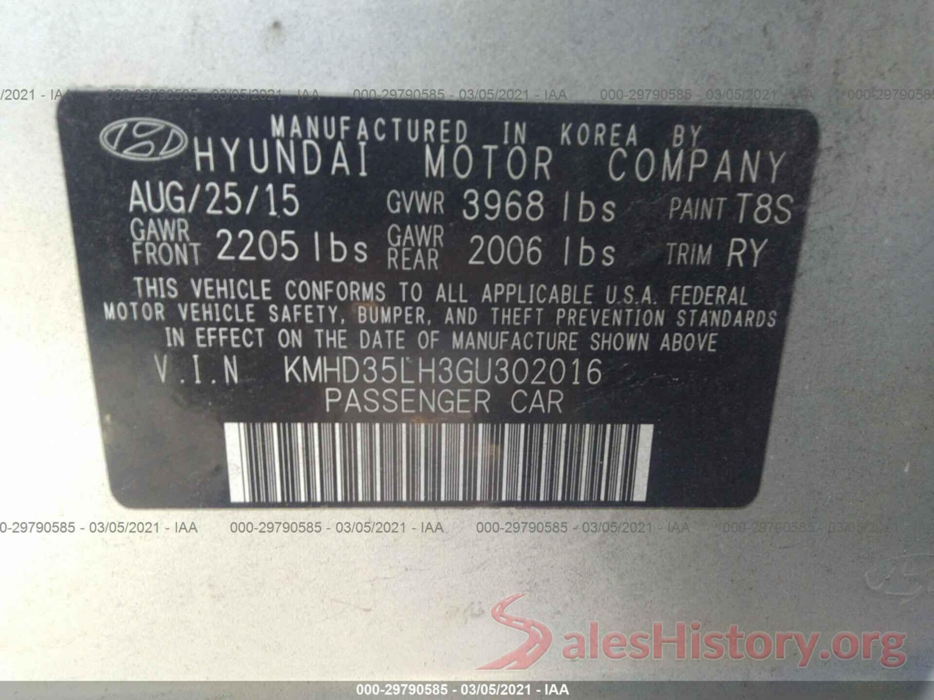 KMHD35LH3GU302016 2016 HYUNDAI ELANTRA GT