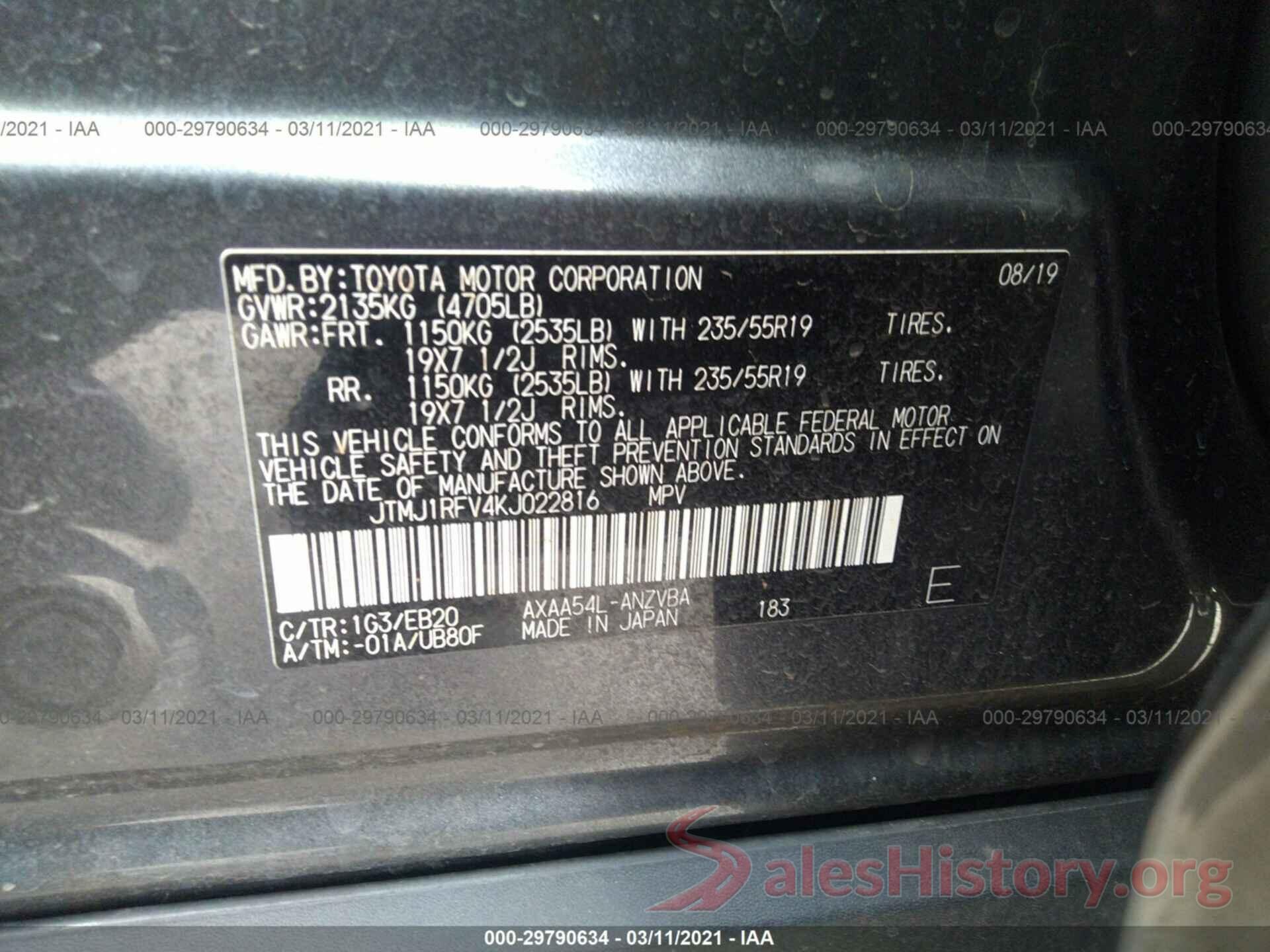 JTMJ1RFV4KJ022816 2019 TOYOTA RAV4