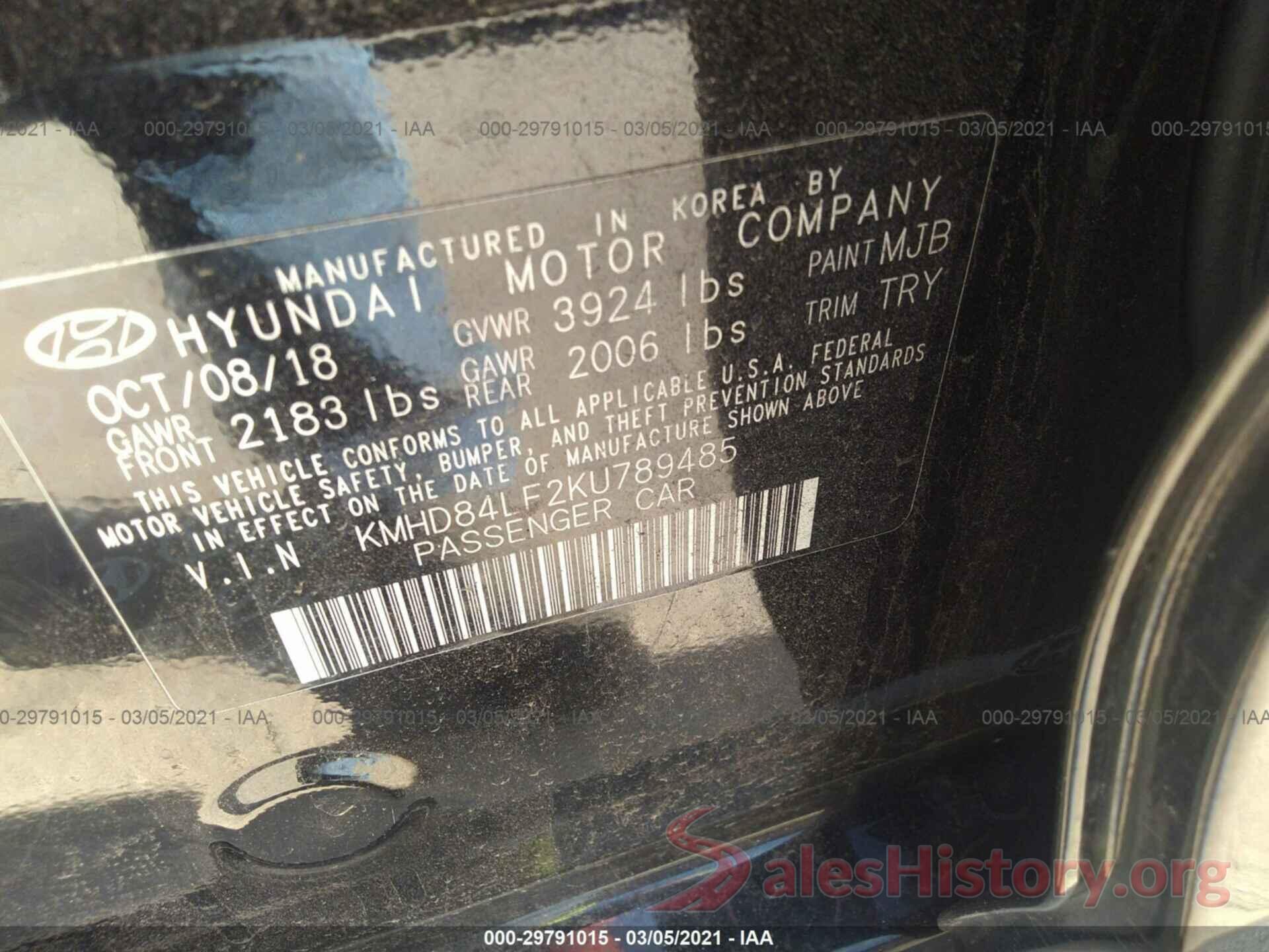 KMHD84LF2KU789485 2019 HYUNDAI ELANTRA