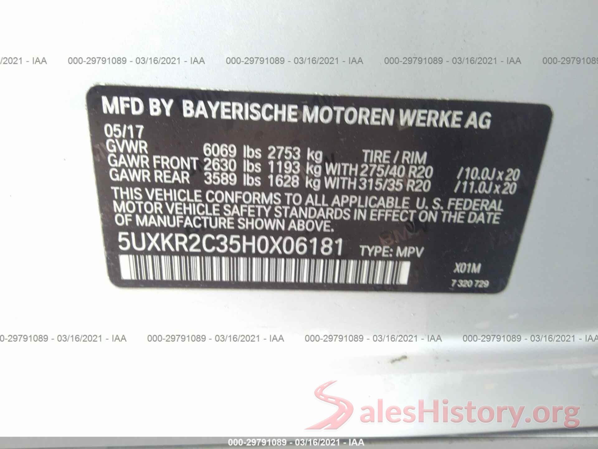 5UXKR2C35H0X06181 2017 BMW X5