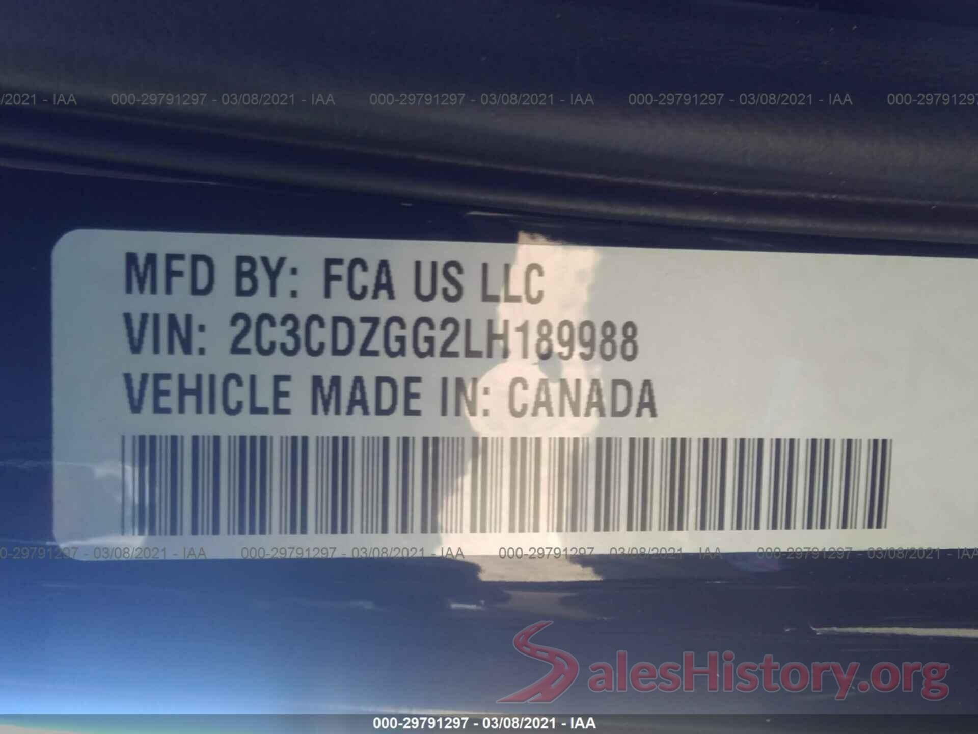 2C3CDZGG2LH189988 2020 DODGE CHALLENGER