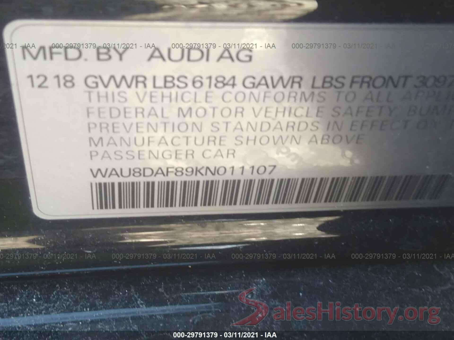 WAU8DAF89KN011107 2019 AUDI A8