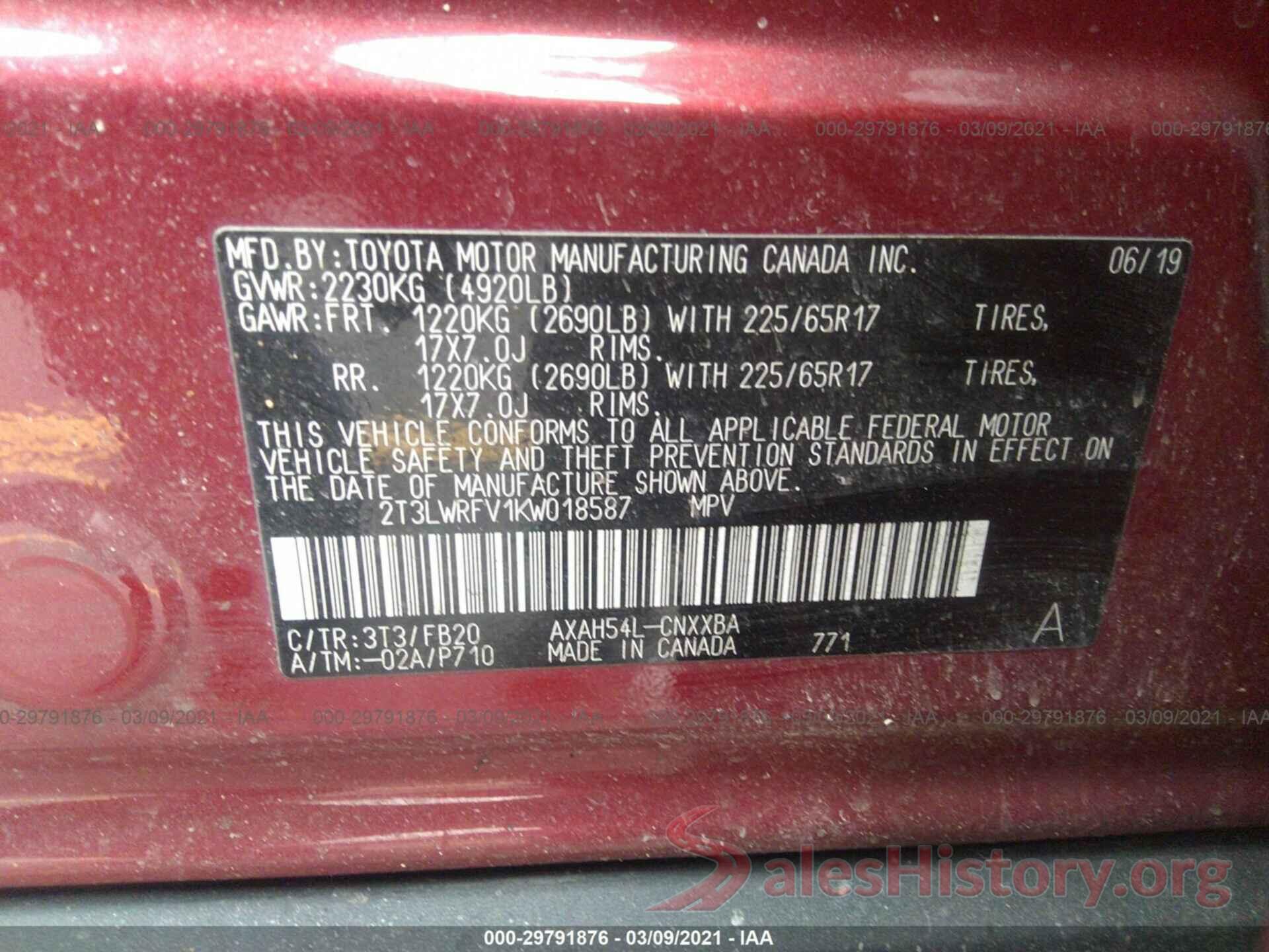 2T3LWRFV1KW018587 2019 TOYOTA RAV4