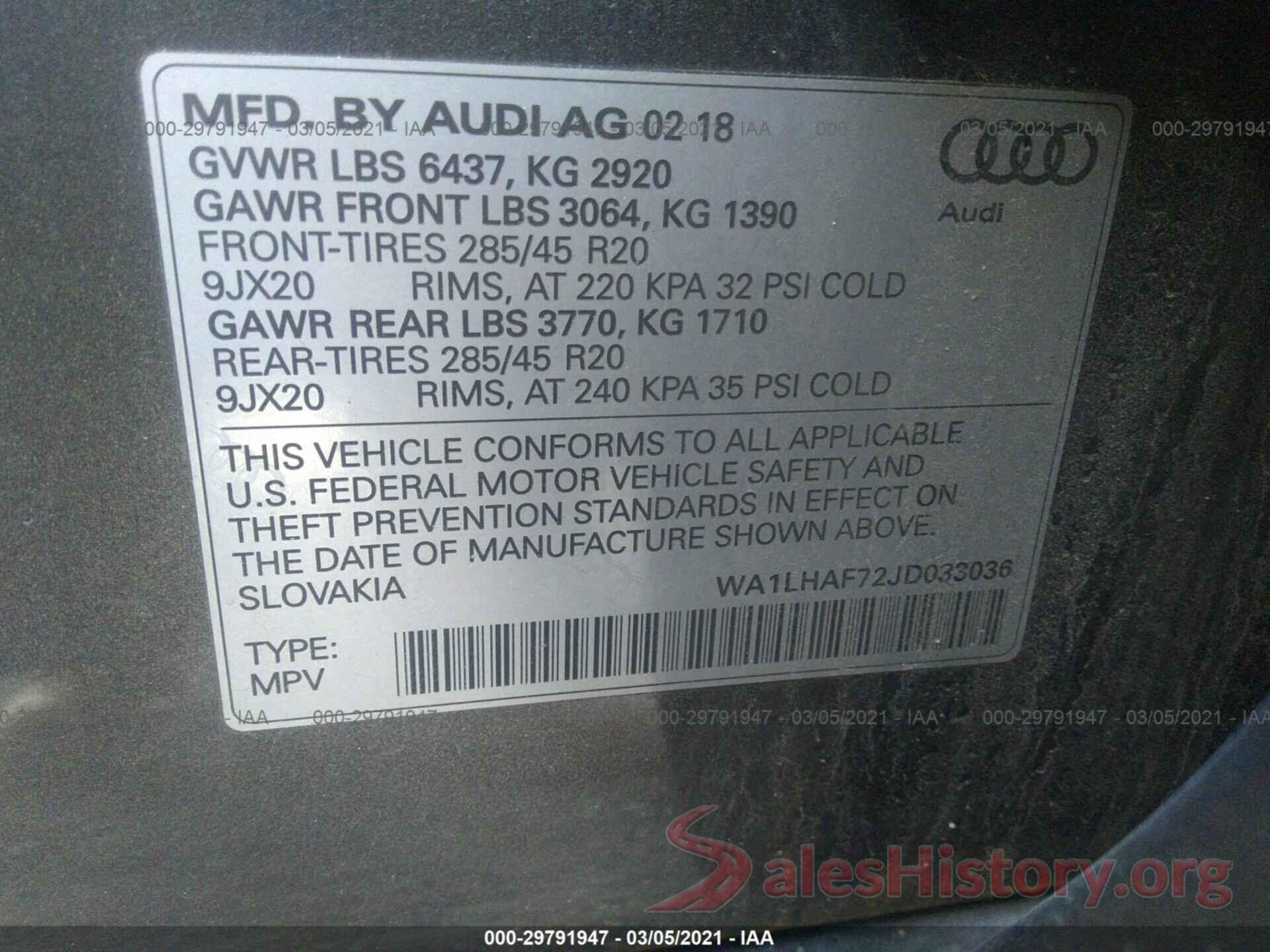 WA1LHAF72JD033036 2018 AUDI Q7