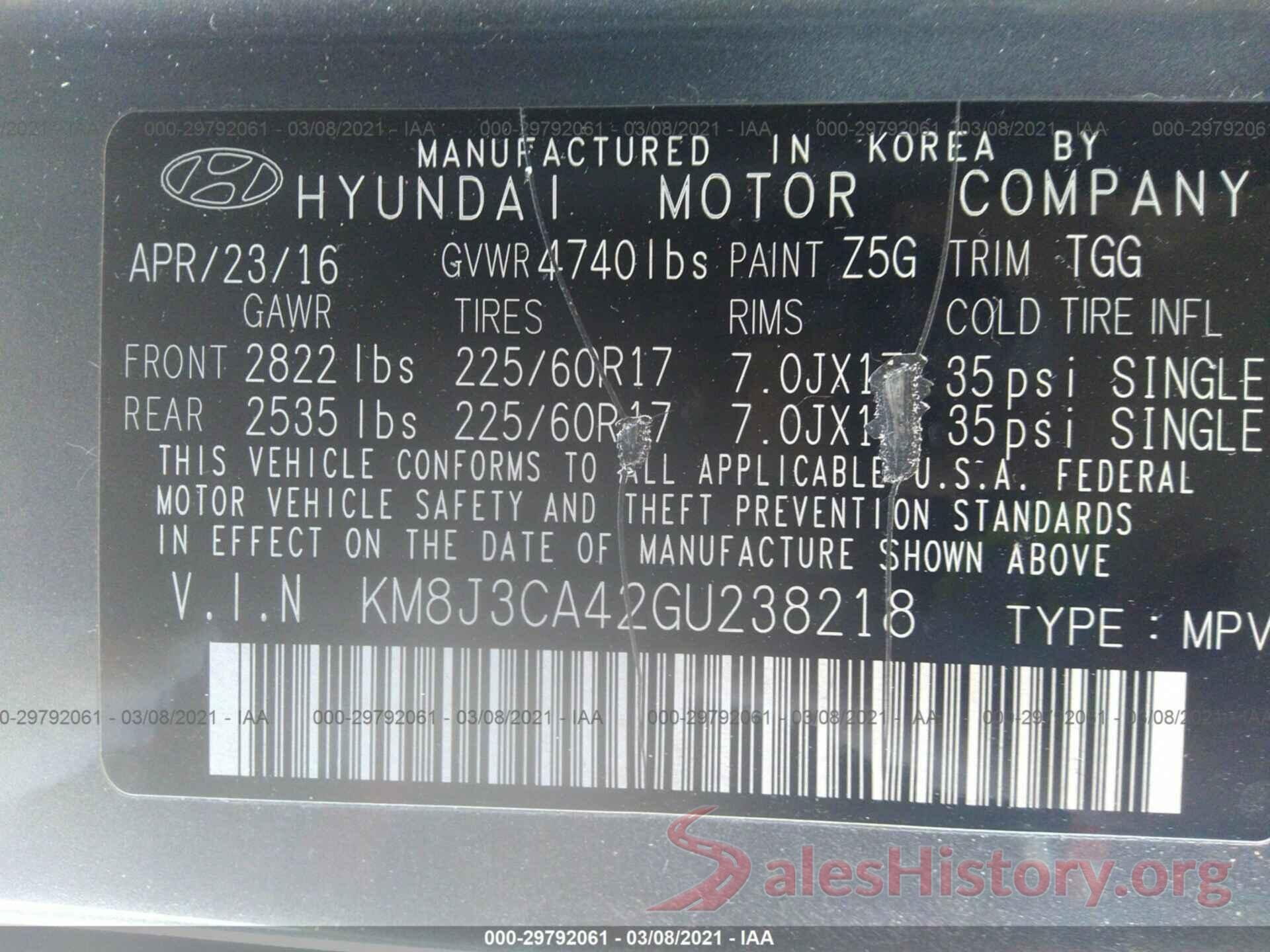 KM8J3CA42GU238218 2016 HYUNDAI TUCSON