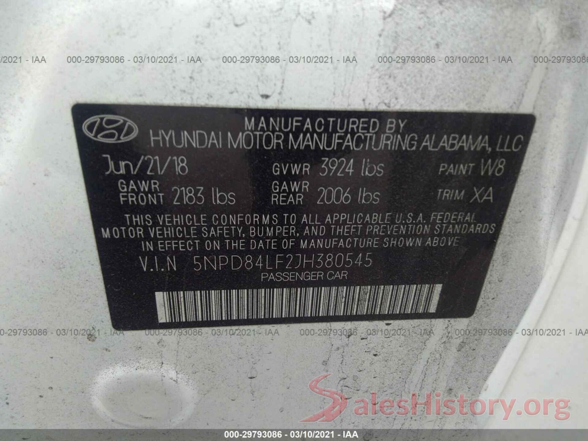 5NPD84LF2JH380545 2018 HYUNDAI ELANTRA