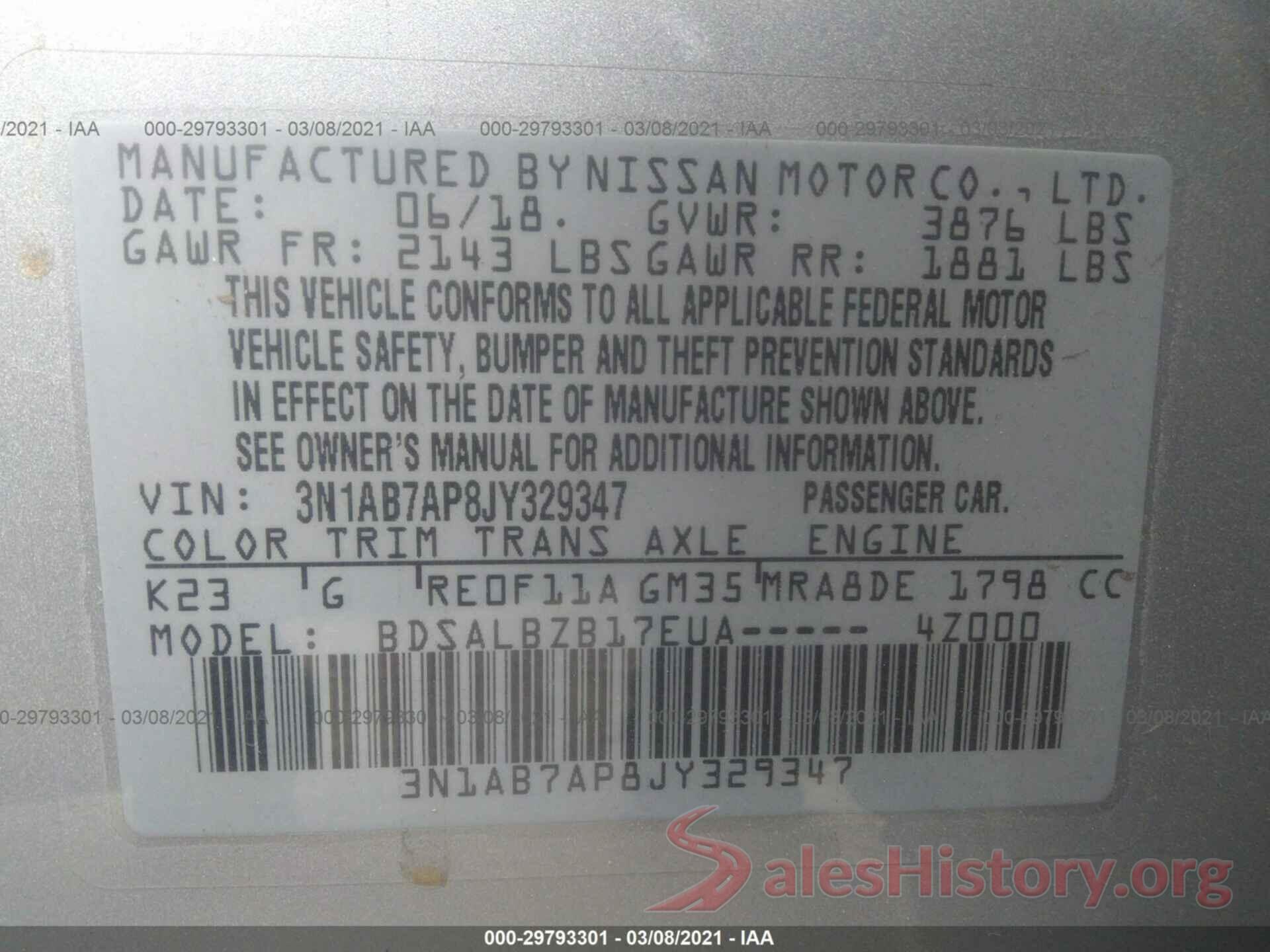 3N1AB7AP8JY329347 2018 NISSAN SENTRA