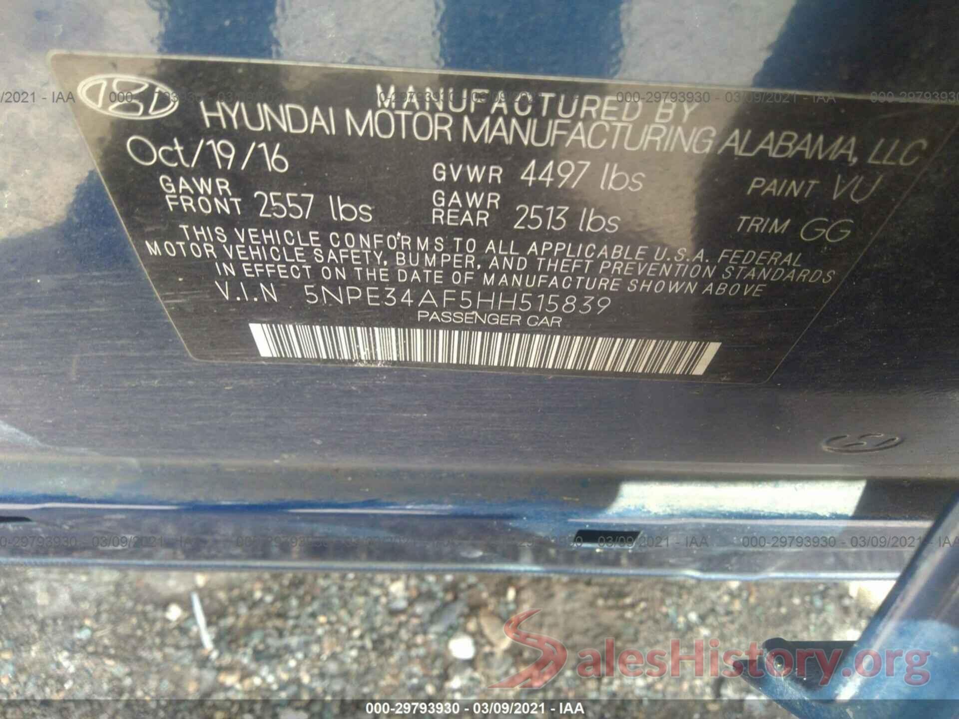 5NPE34AF5HH515839 2017 HYUNDAI SONATA