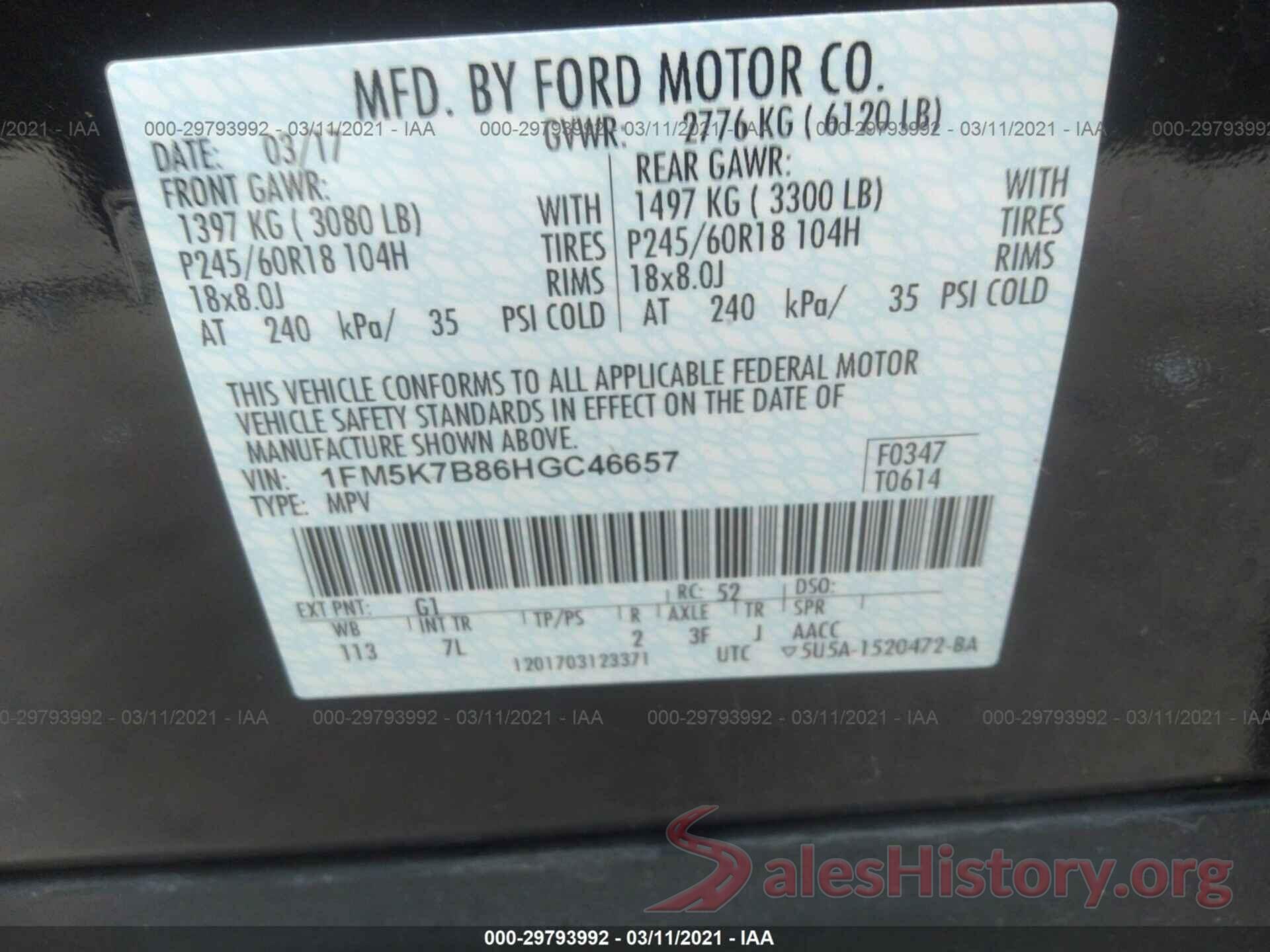 1FM5K7B86HGC46657 2017 FORD EXPLORER