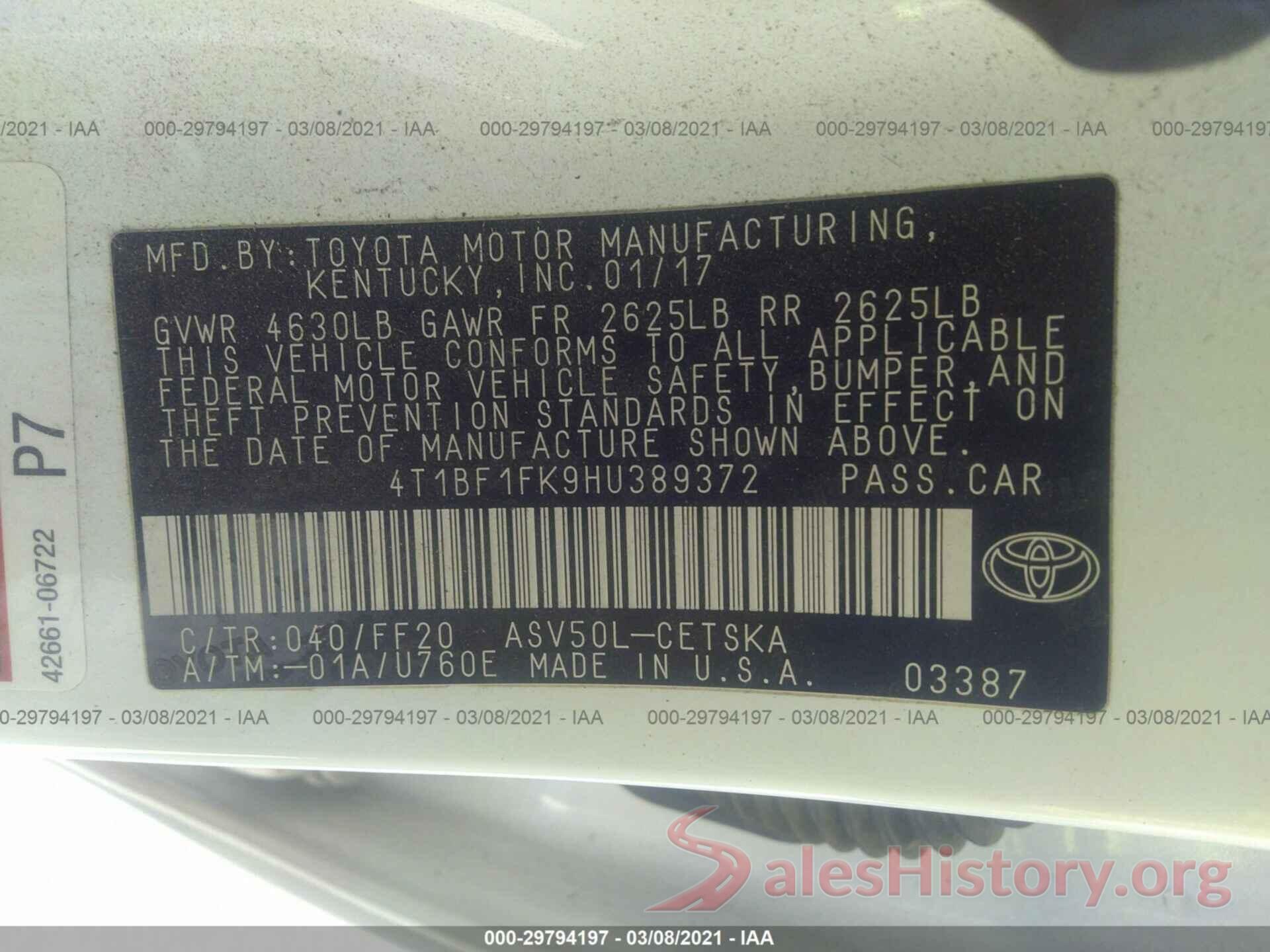 4T1BF1FK9HU389372 2017 TOYOTA CAMRY