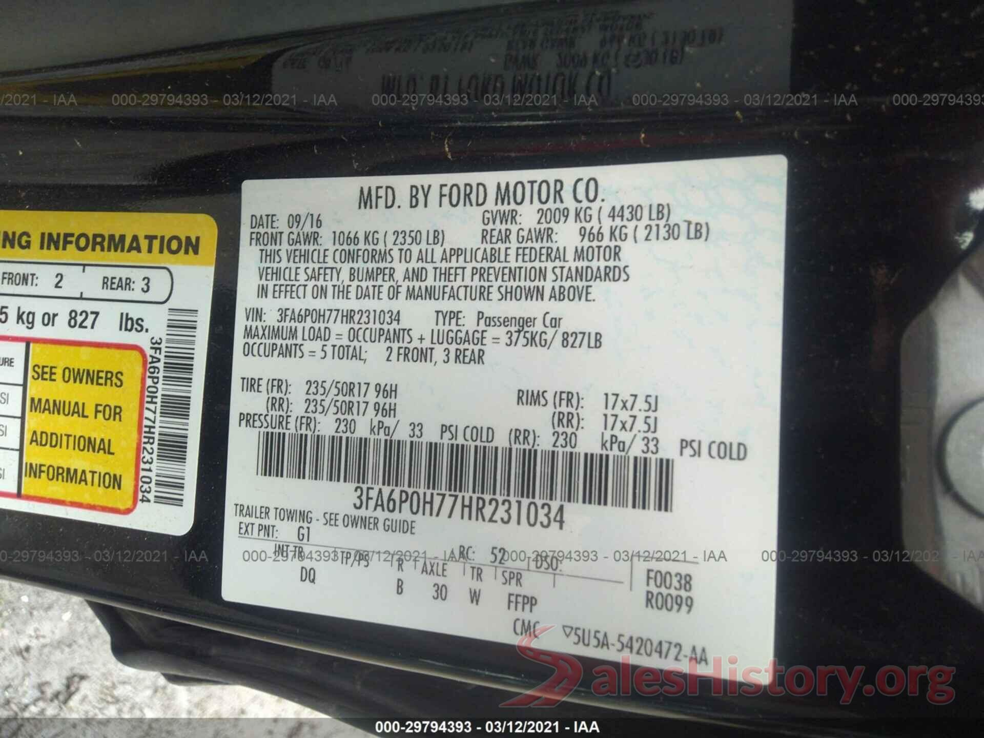 3FA6P0H77HR231034 2017 FORD FUSION