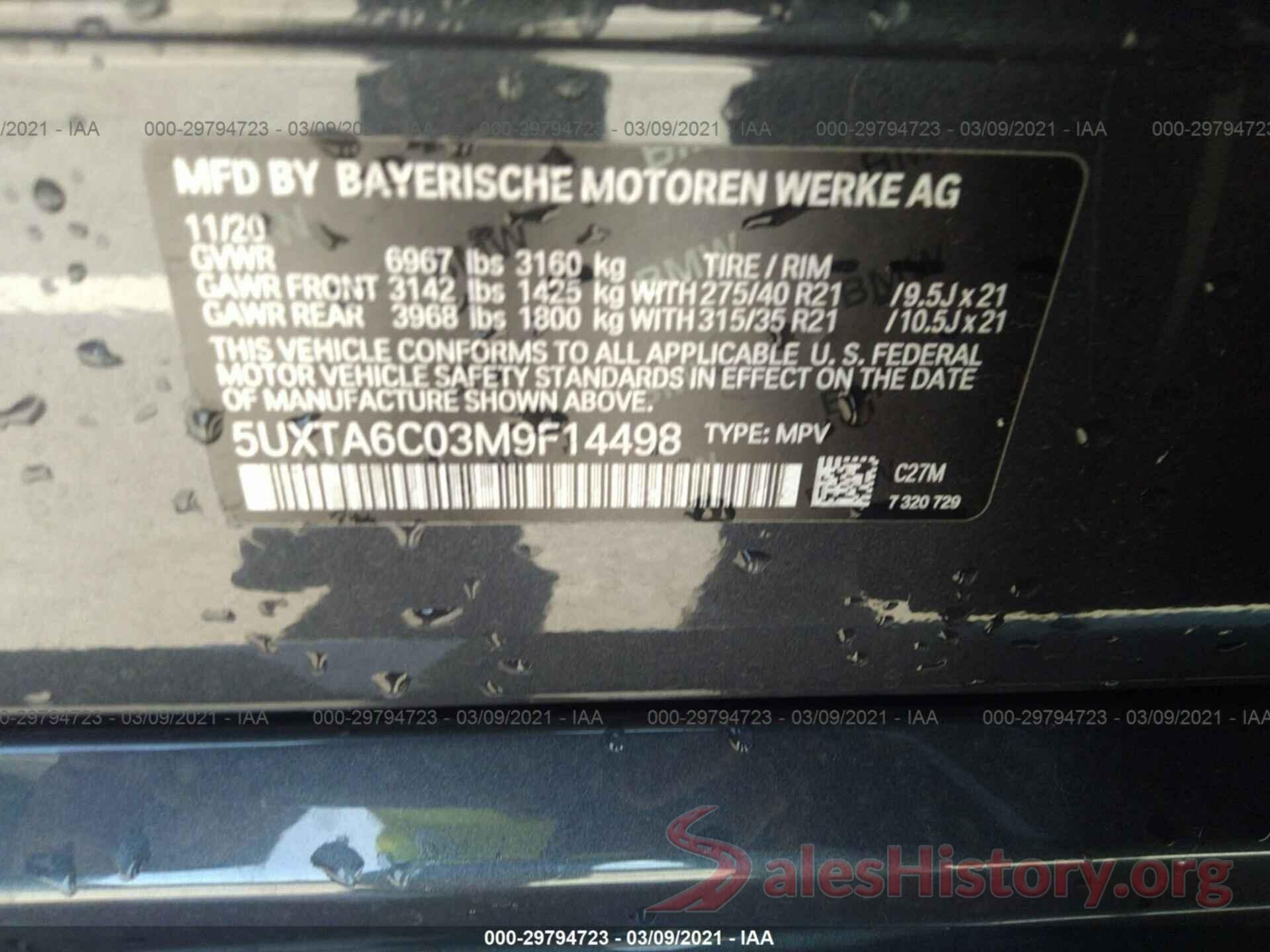 5UXTA6C03M9F14498 2021 BMW X5