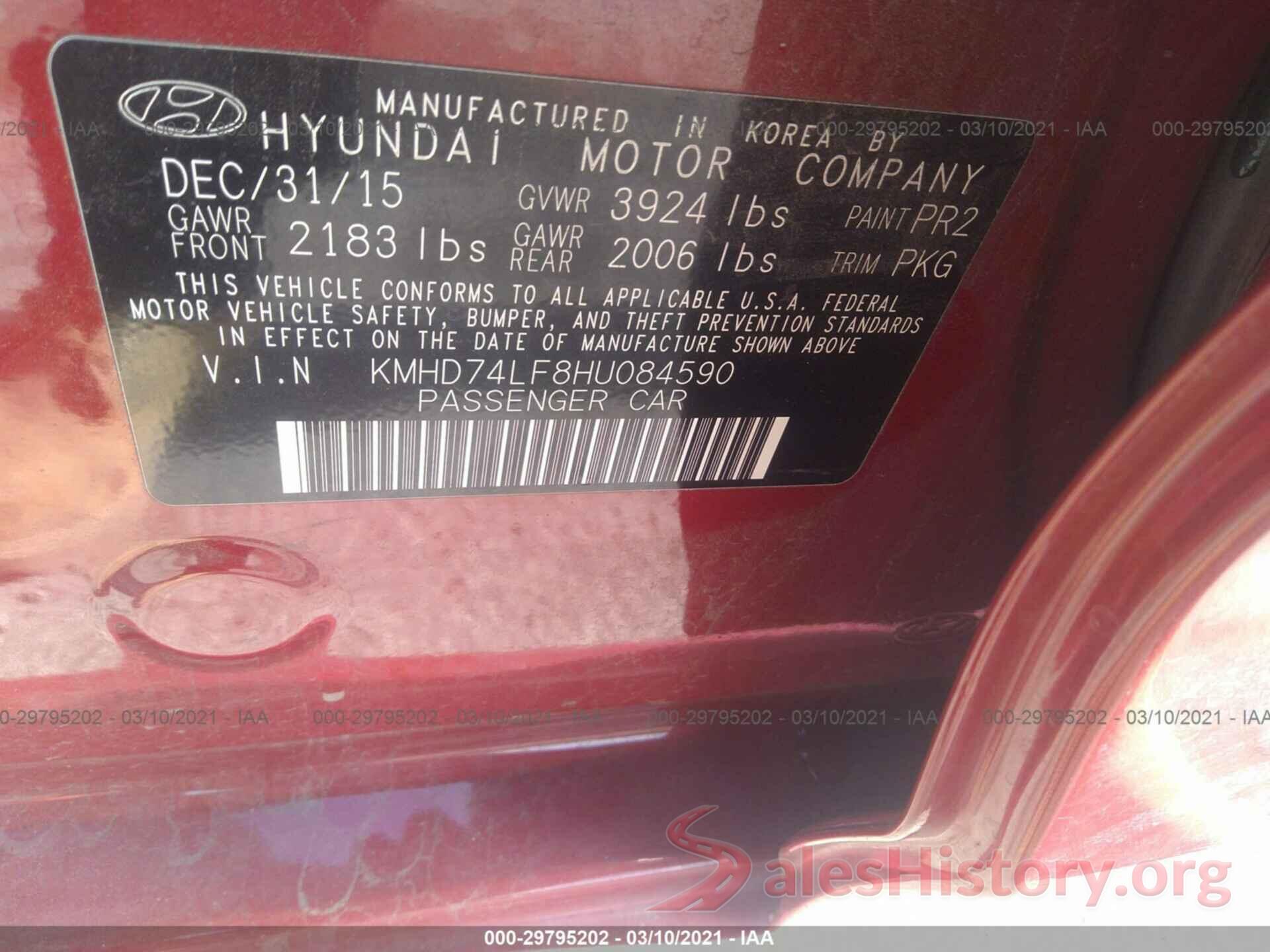 KMHD74LF8HU084590 2017 HYUNDAI ELANTRA