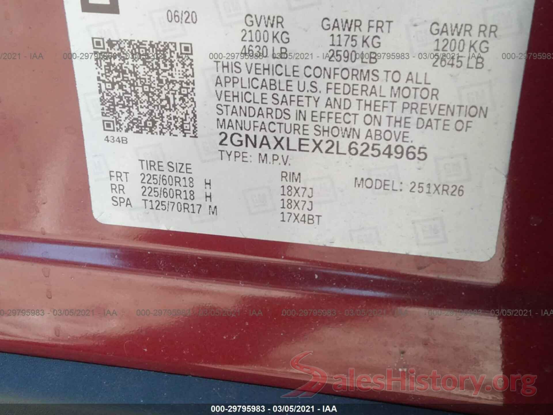 2GNAXLEX2L6254965 2020 CHEVROLET EQUINOX