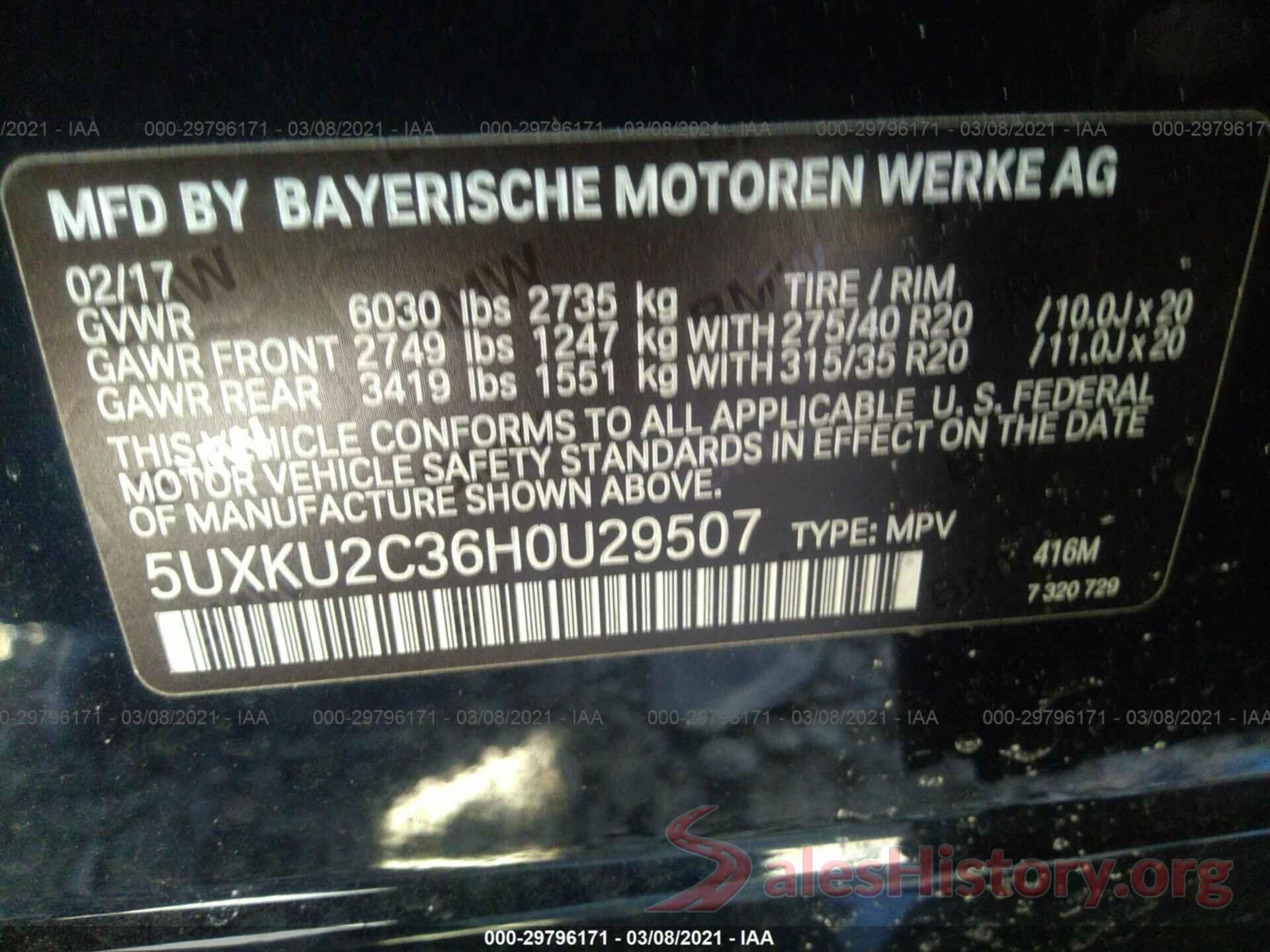 5UXKU2C36H0U29507 2017 BMW X6