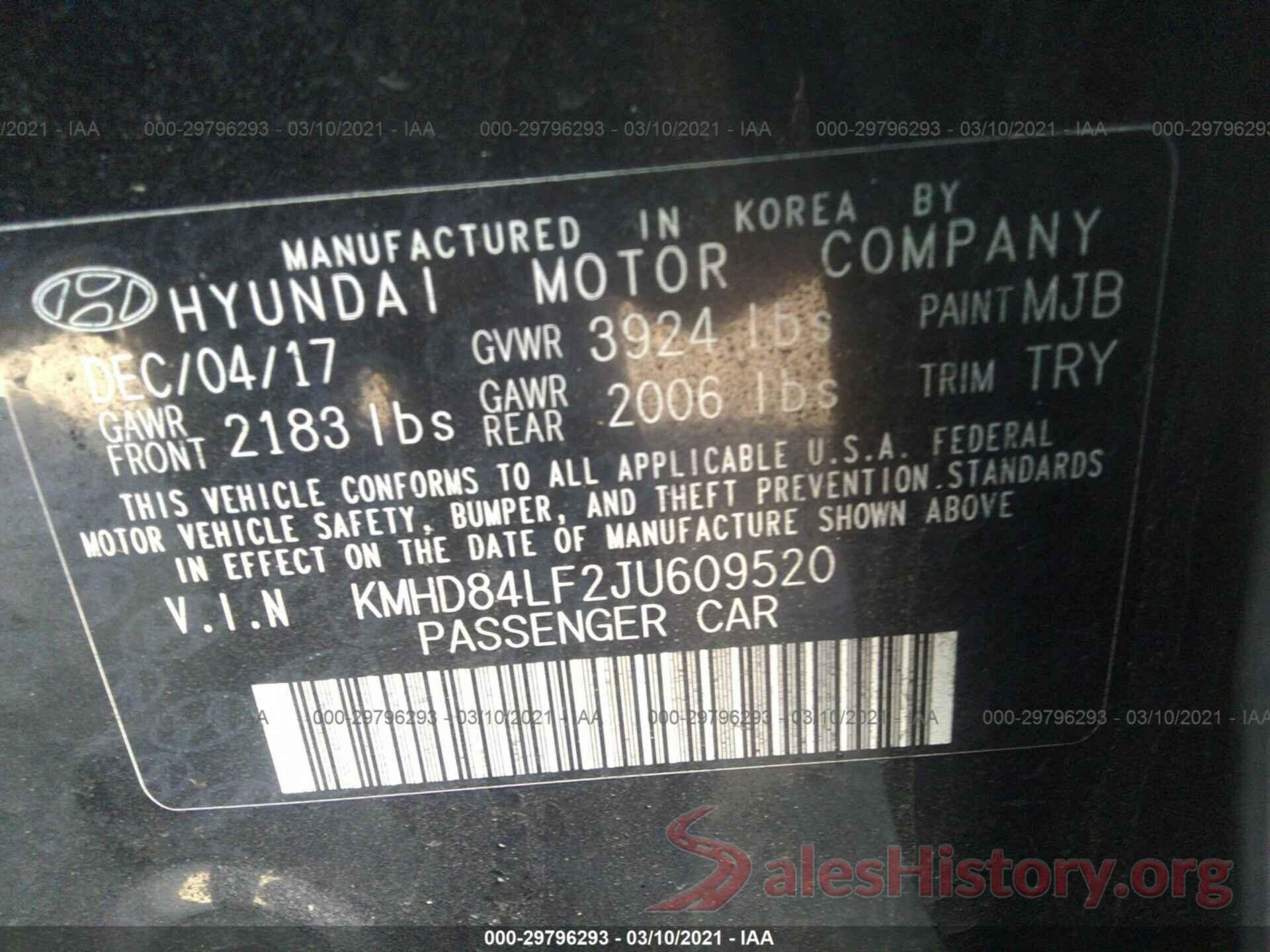 KMHD84LF2JU609520 2018 HYUNDAI ELANTRA