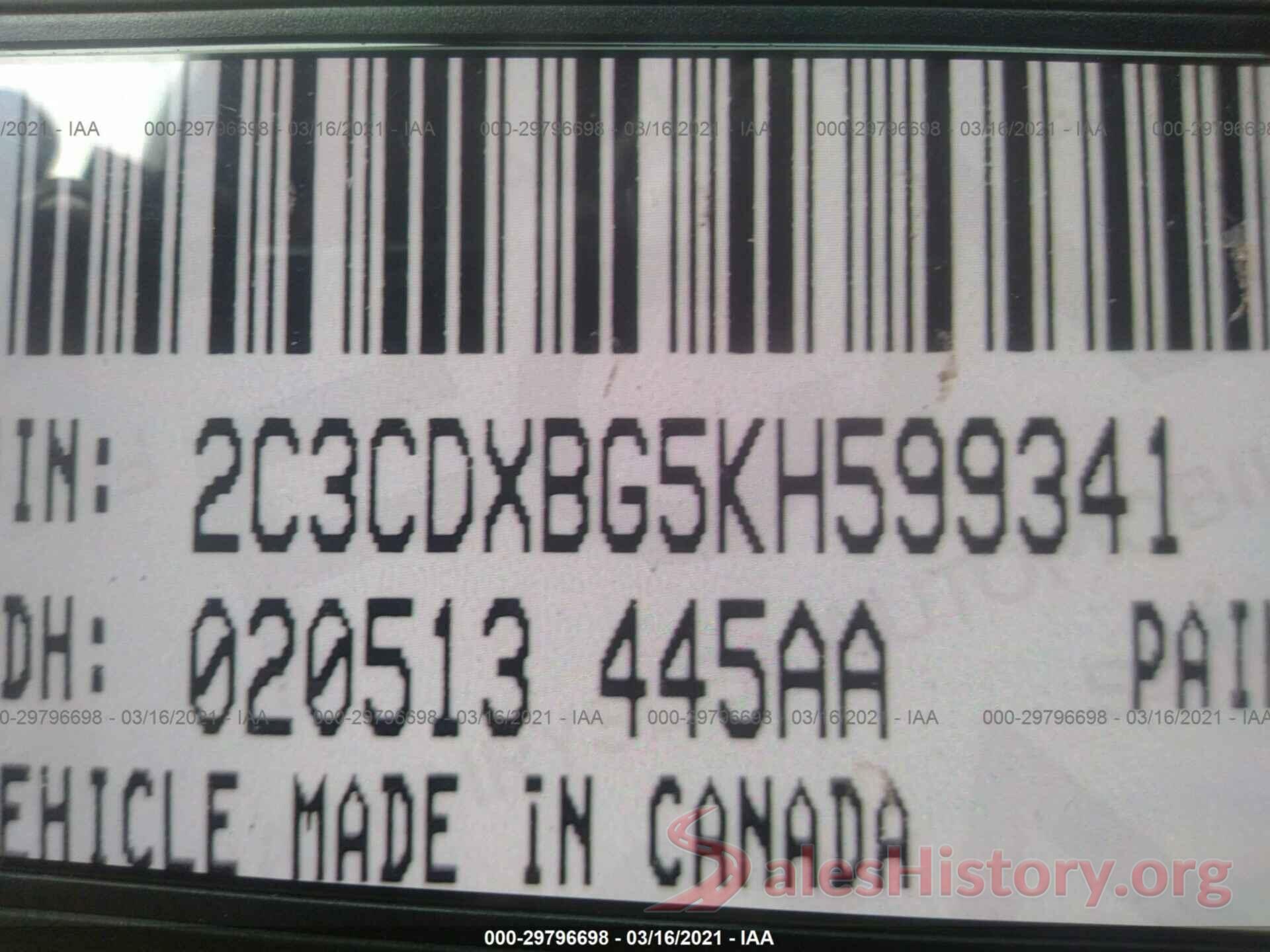 2C3CDXBG5KH599341 2019 DODGE CHARGER