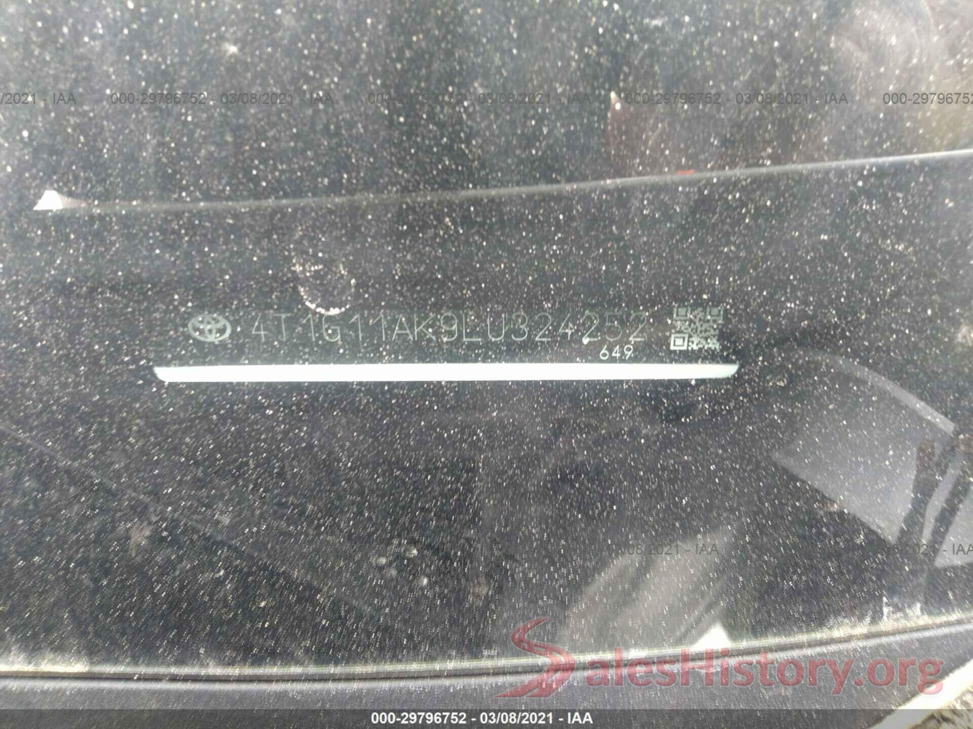 4T1G11AK9LU324252 2020 TOYOTA CAMRY