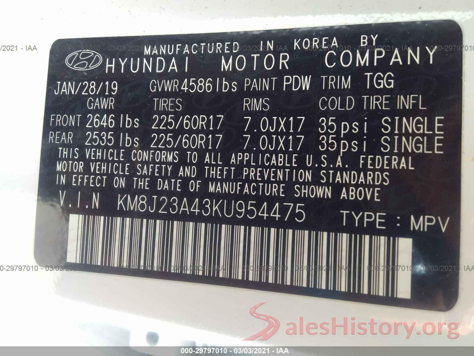 KM8J23A43KU954475 2019 HYUNDAI TUCSON