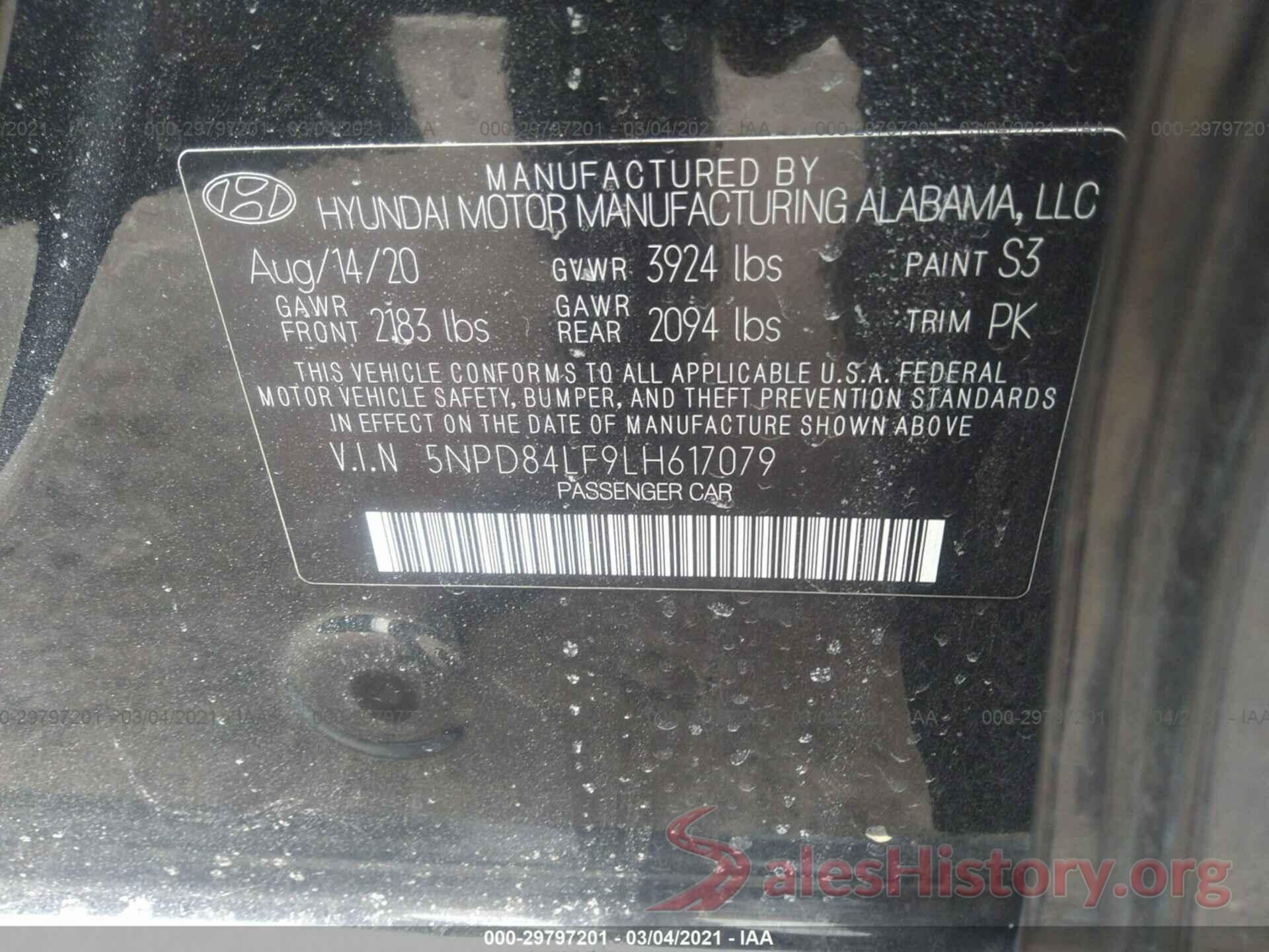 5NPD84LF9LH617079 2020 HYUNDAI ELANTRA