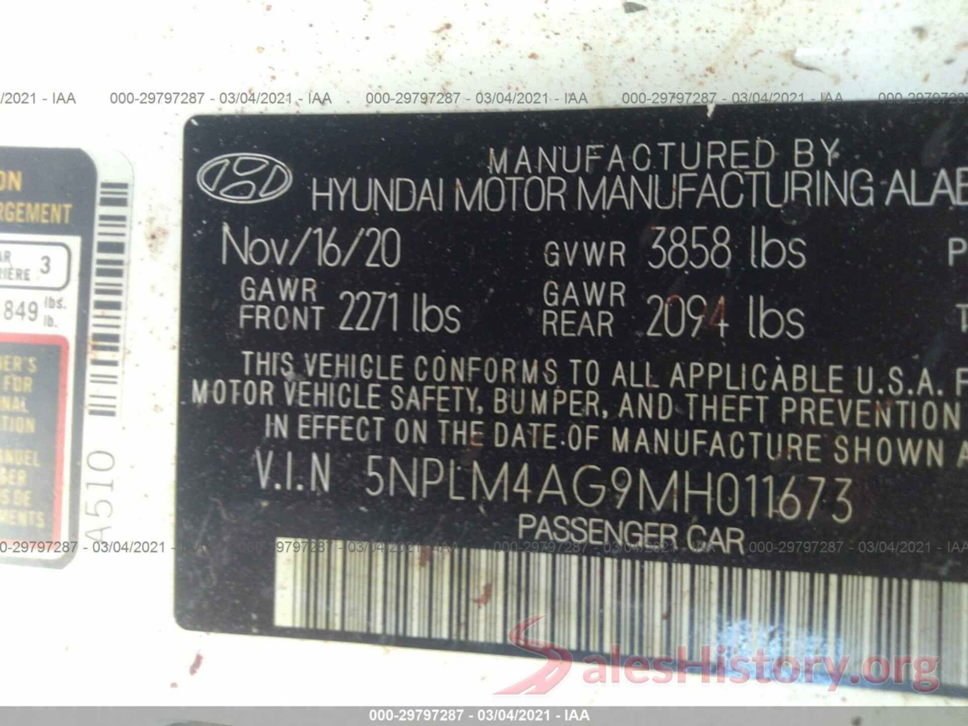 5NPLM4AG9MH011673 2021 HYUNDAI ELANTRA