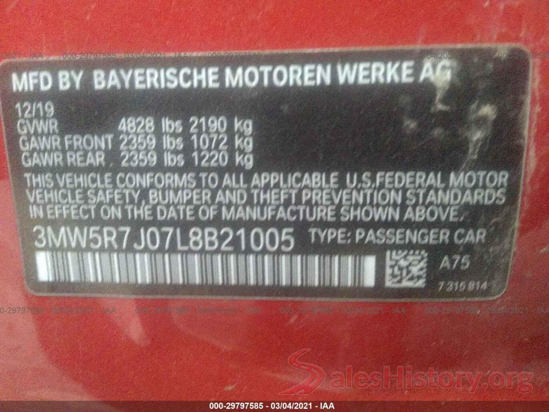 3MW5R7J07L8B21005 2020 BMW 3 SERIES