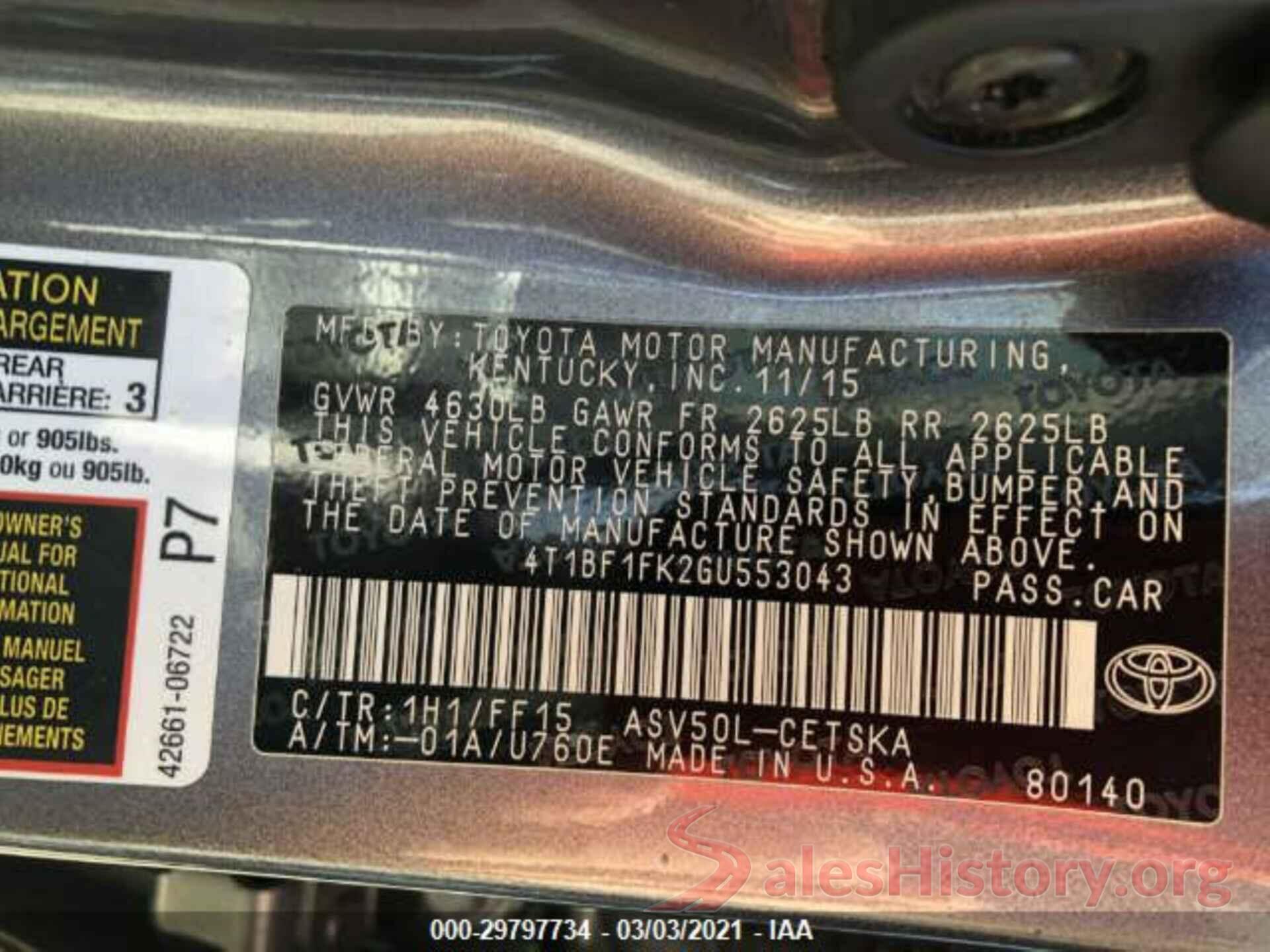 4T1BF1FK2GU553043 2016 TOYOTA CAMRY