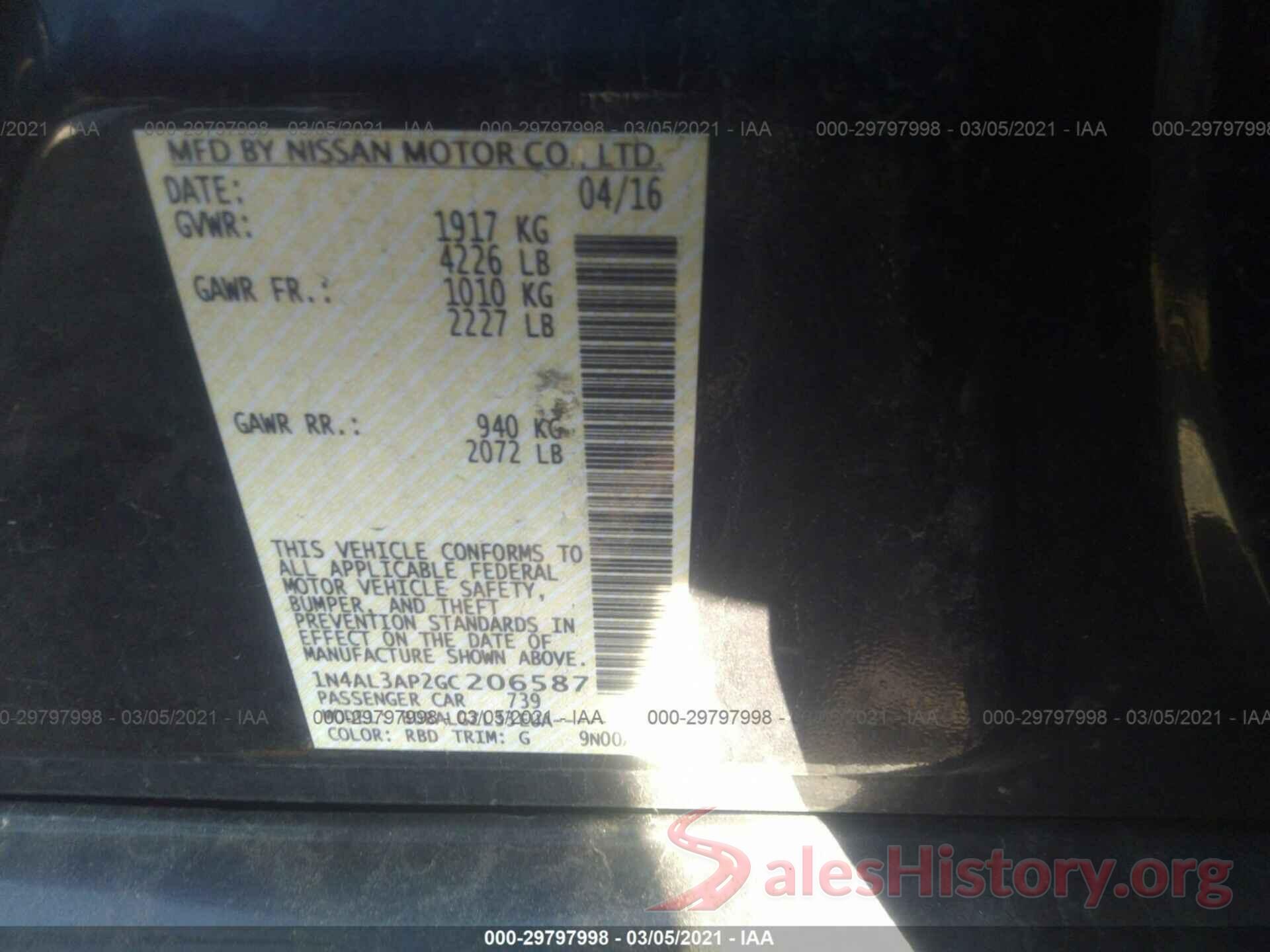 1N4AL3AP2GC206587 2016 NISSAN ALTIMA