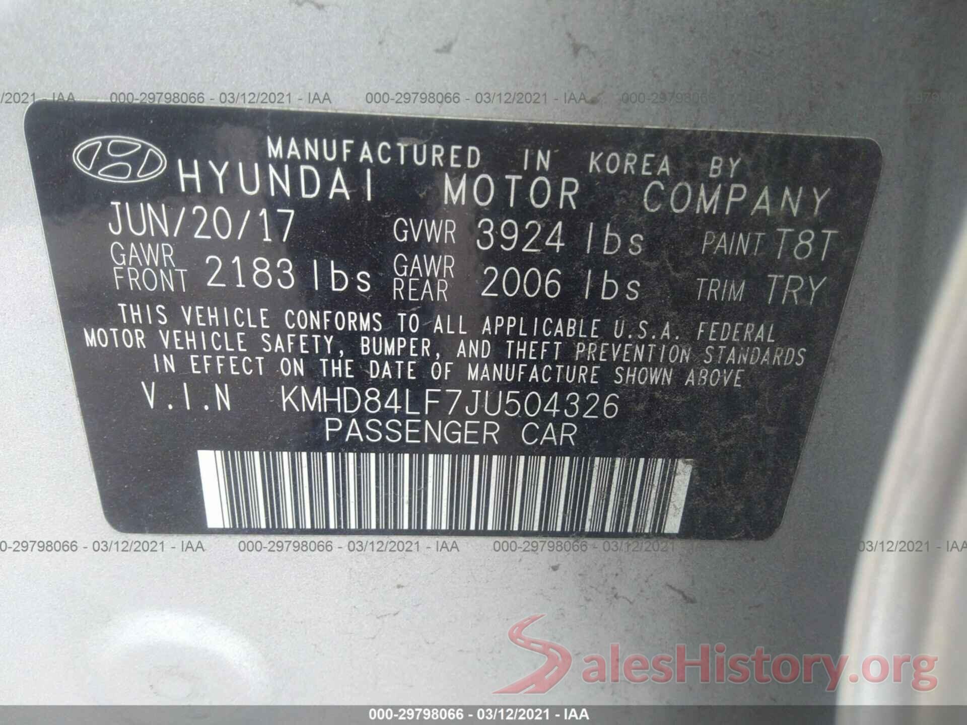 KMHD84LF7JU504326 2018 HYUNDAI ELANTRA