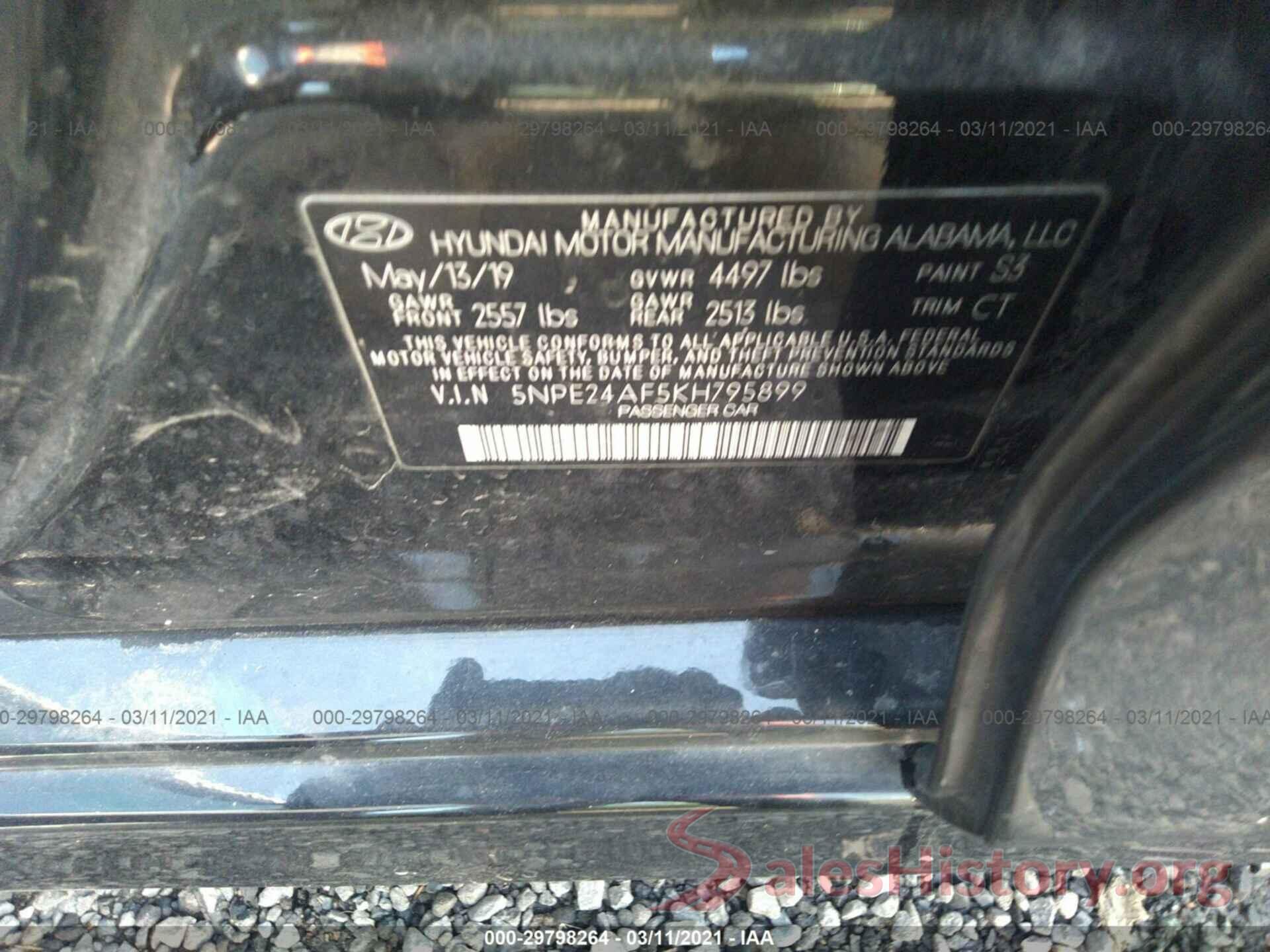 5NPE24AF5KH795899 2019 HYUNDAI SONATA