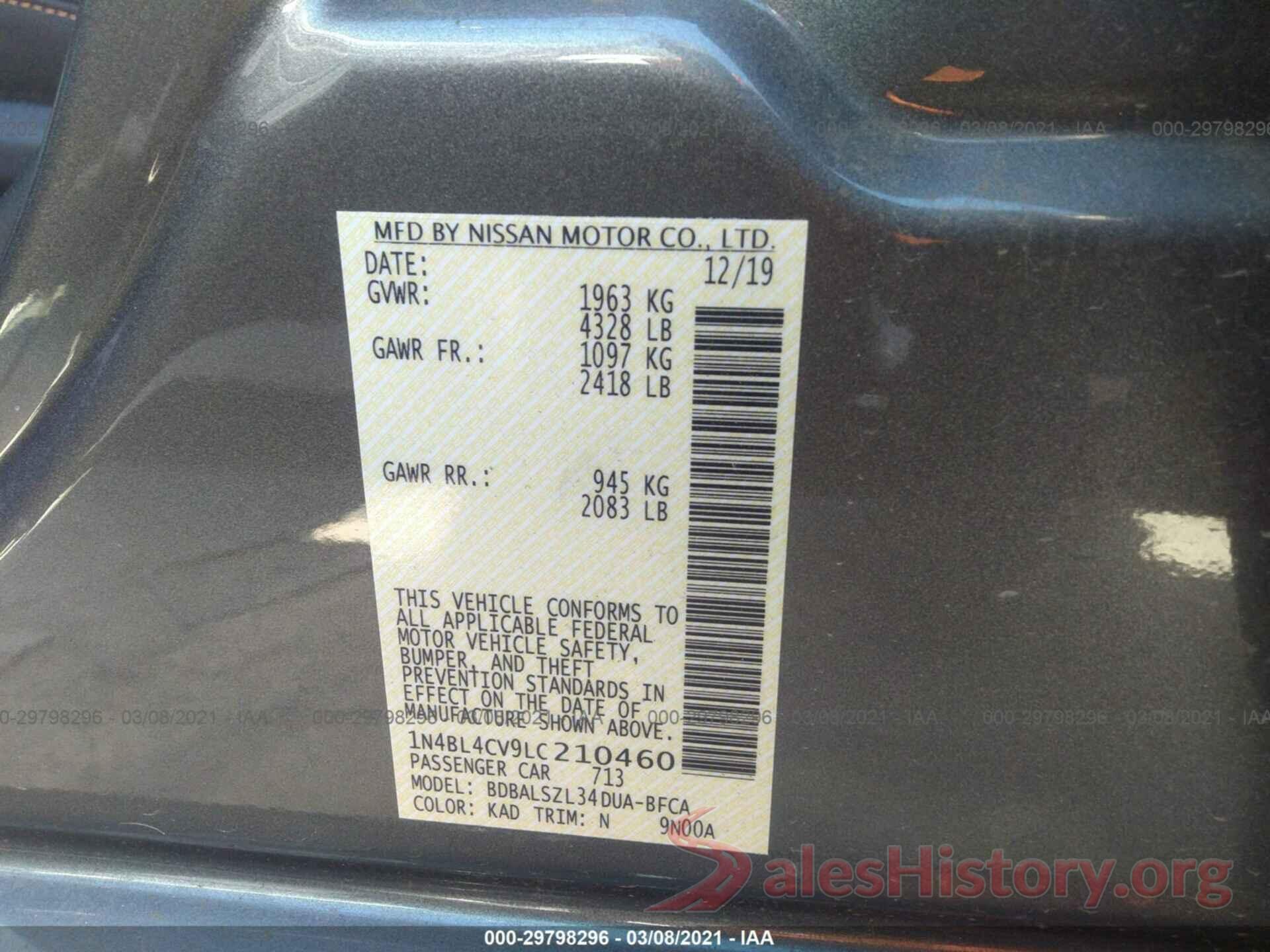 1N4BL4CV9LC210460 2020 NISSAN ALTIMA