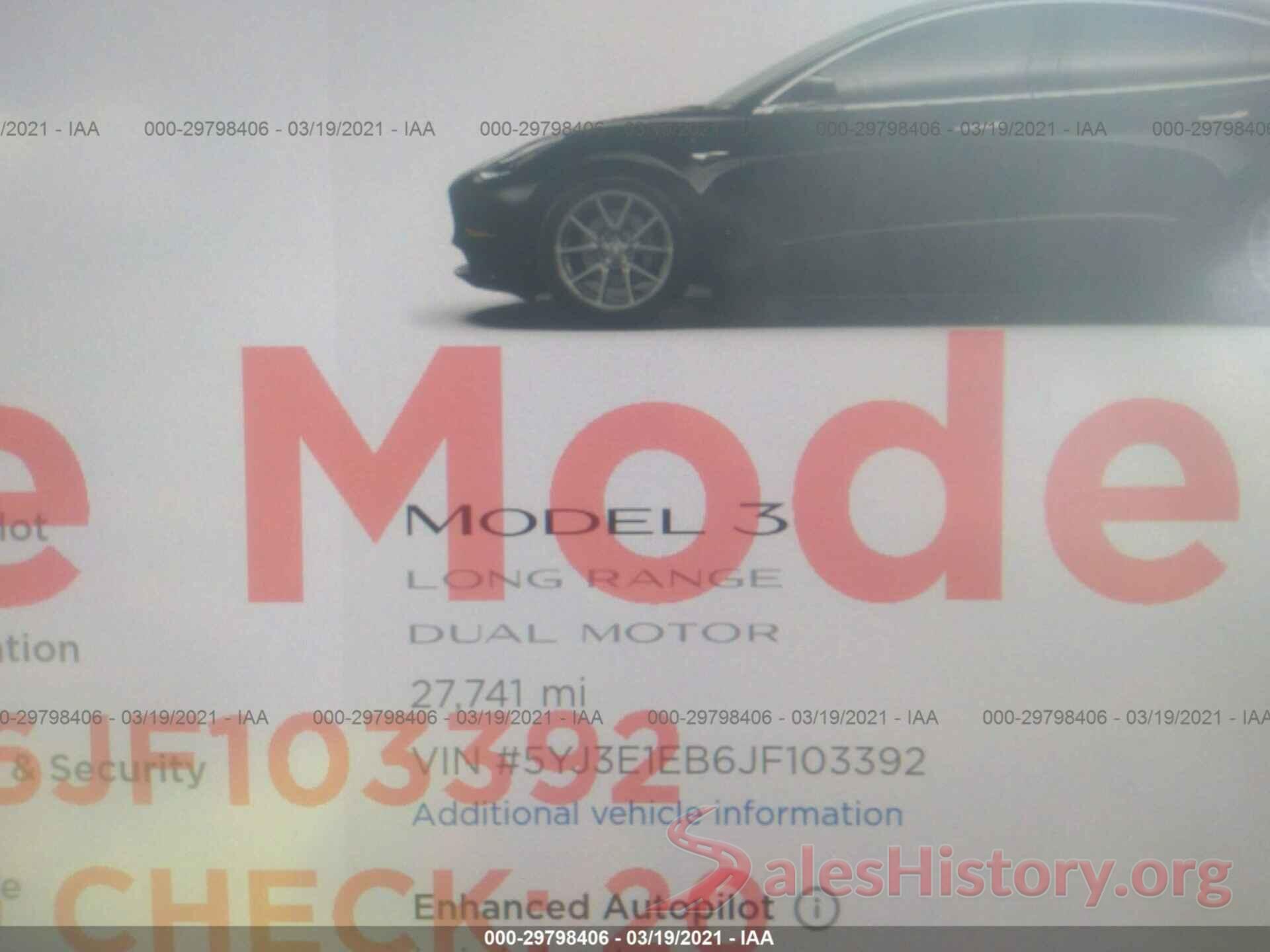 5YJ3E1EB6JF103392 2018 TESLA MODEL 3