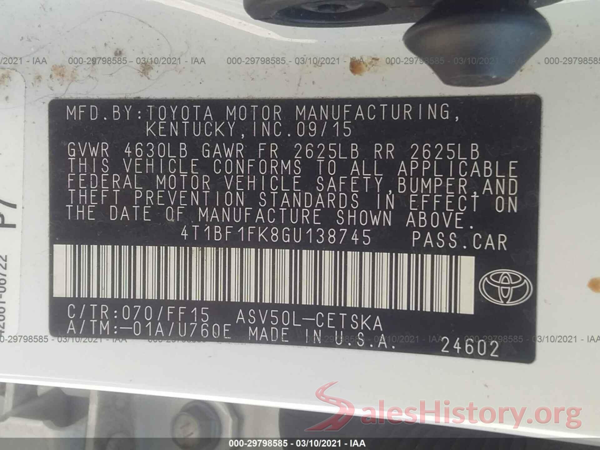 4T1BF1FK8GU138745 2016 TOYOTA CAMRY