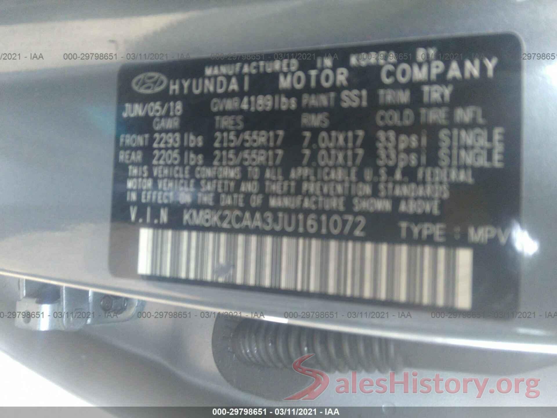 KM8K2CAA3JU161072 2018 HYUNDAI KONA