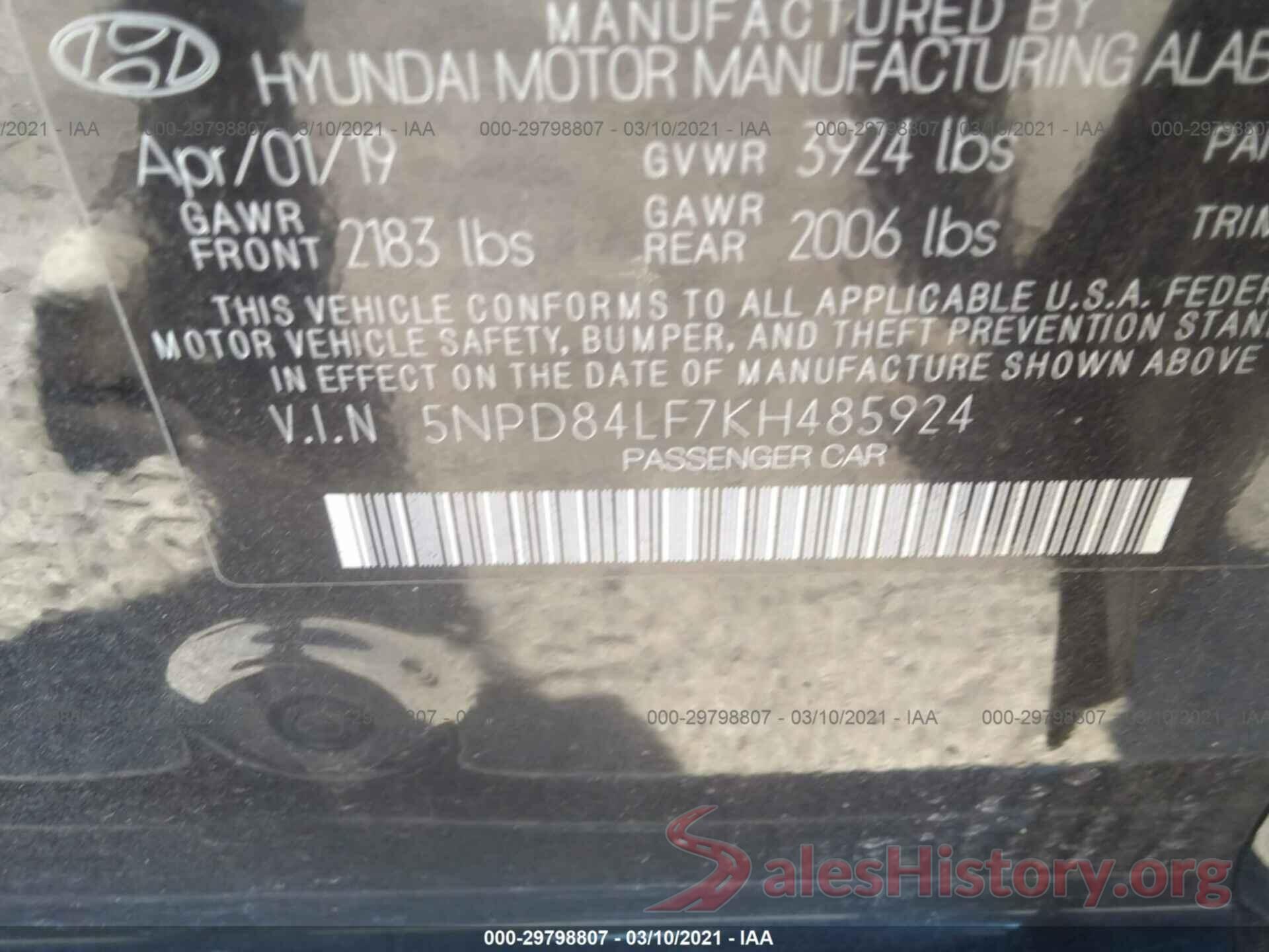 5NPD84LF7KH485924 2019 HYUNDAI ELANTRA