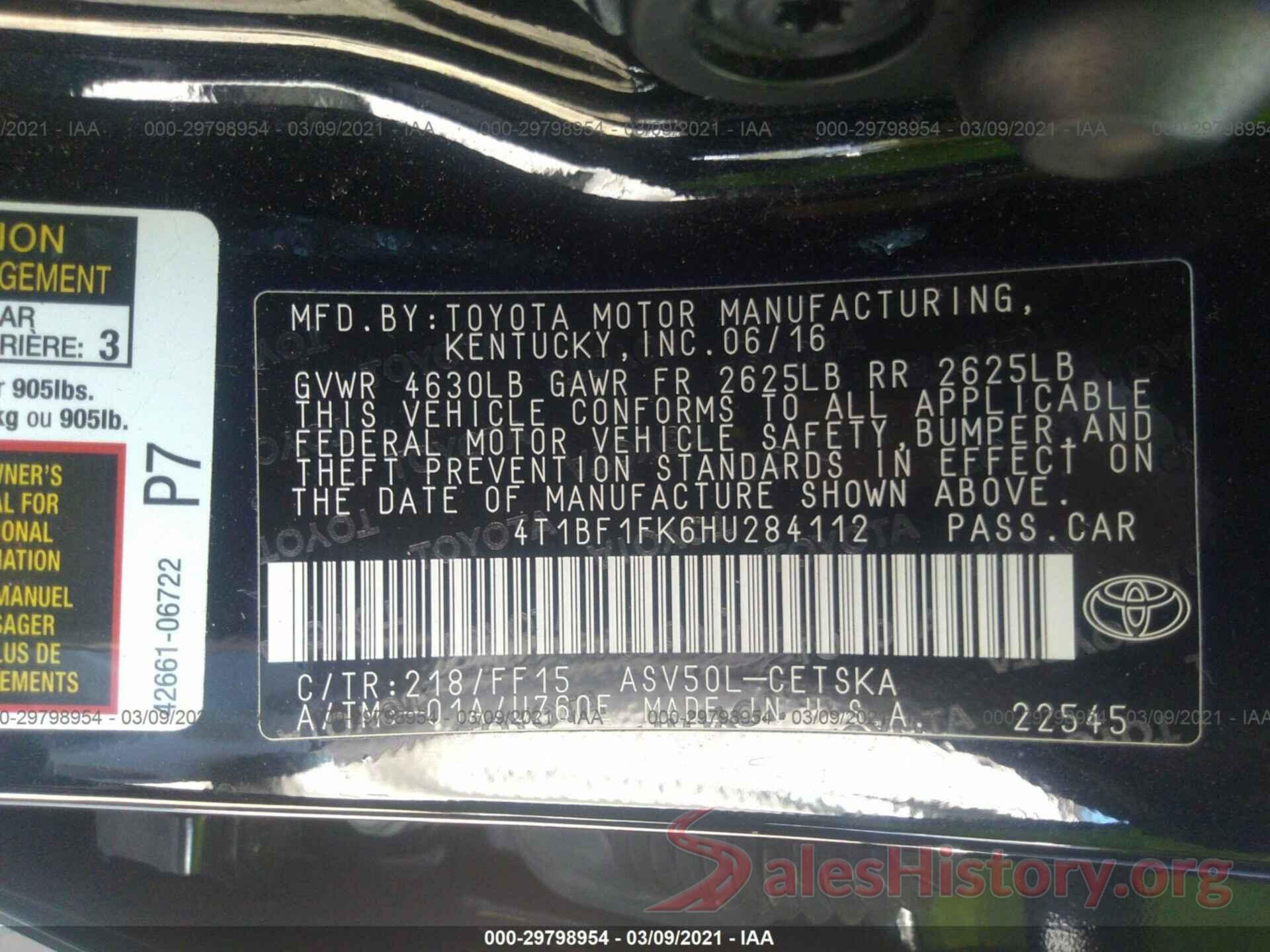 4T1BF1FK6HU284112 2017 TOYOTA CAMRY