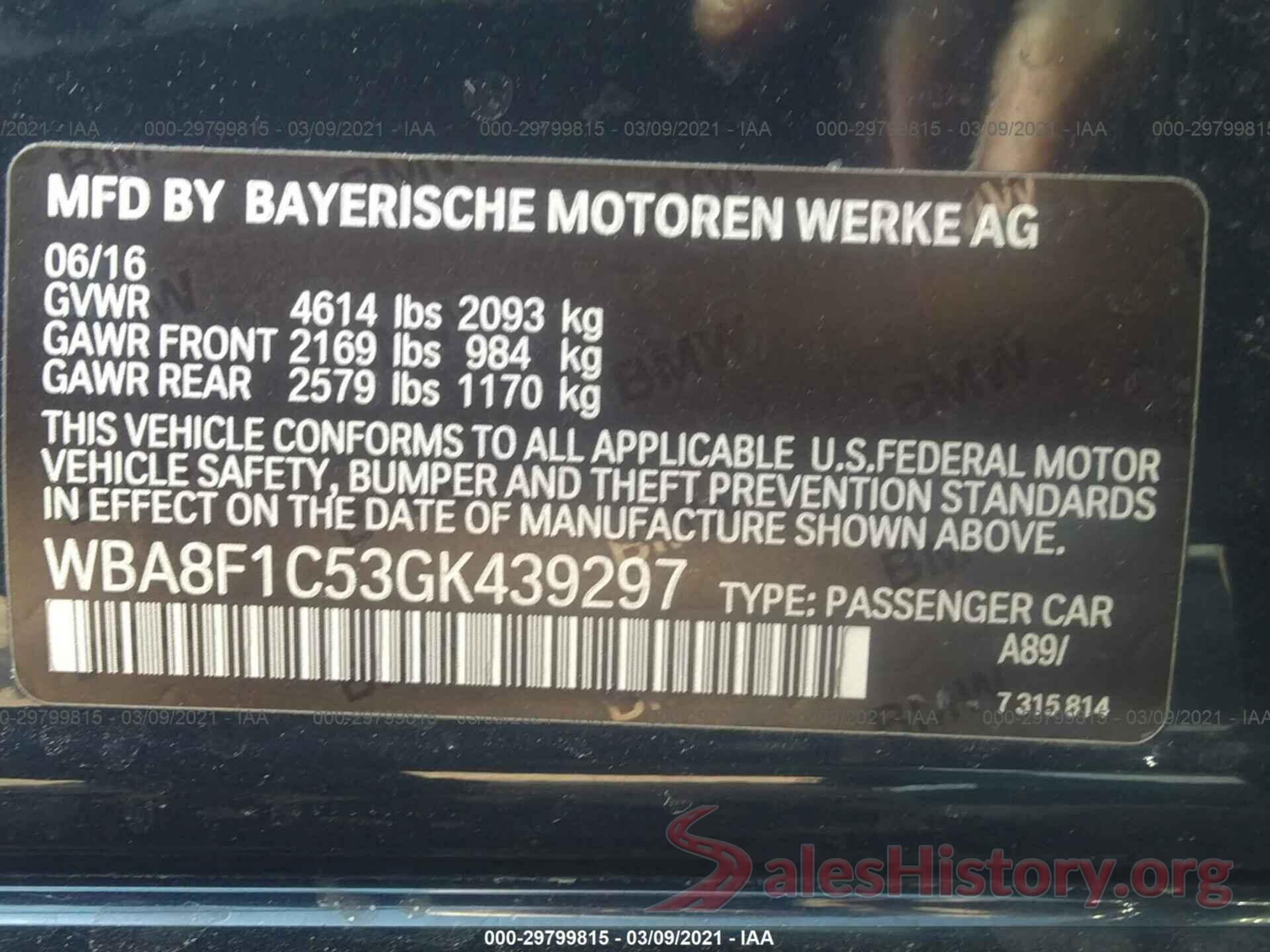 WBA8F1C53GK439297 2016 BMW 3 SERIES