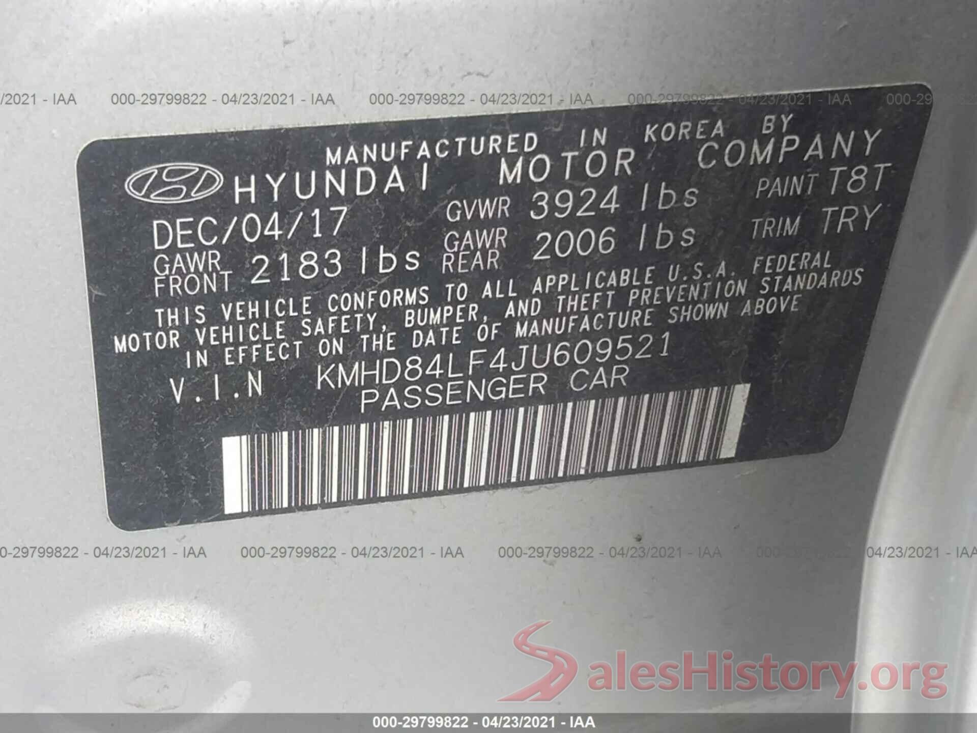 KMHD84LF4JU609521 2018 HYUNDAI ELANTRA