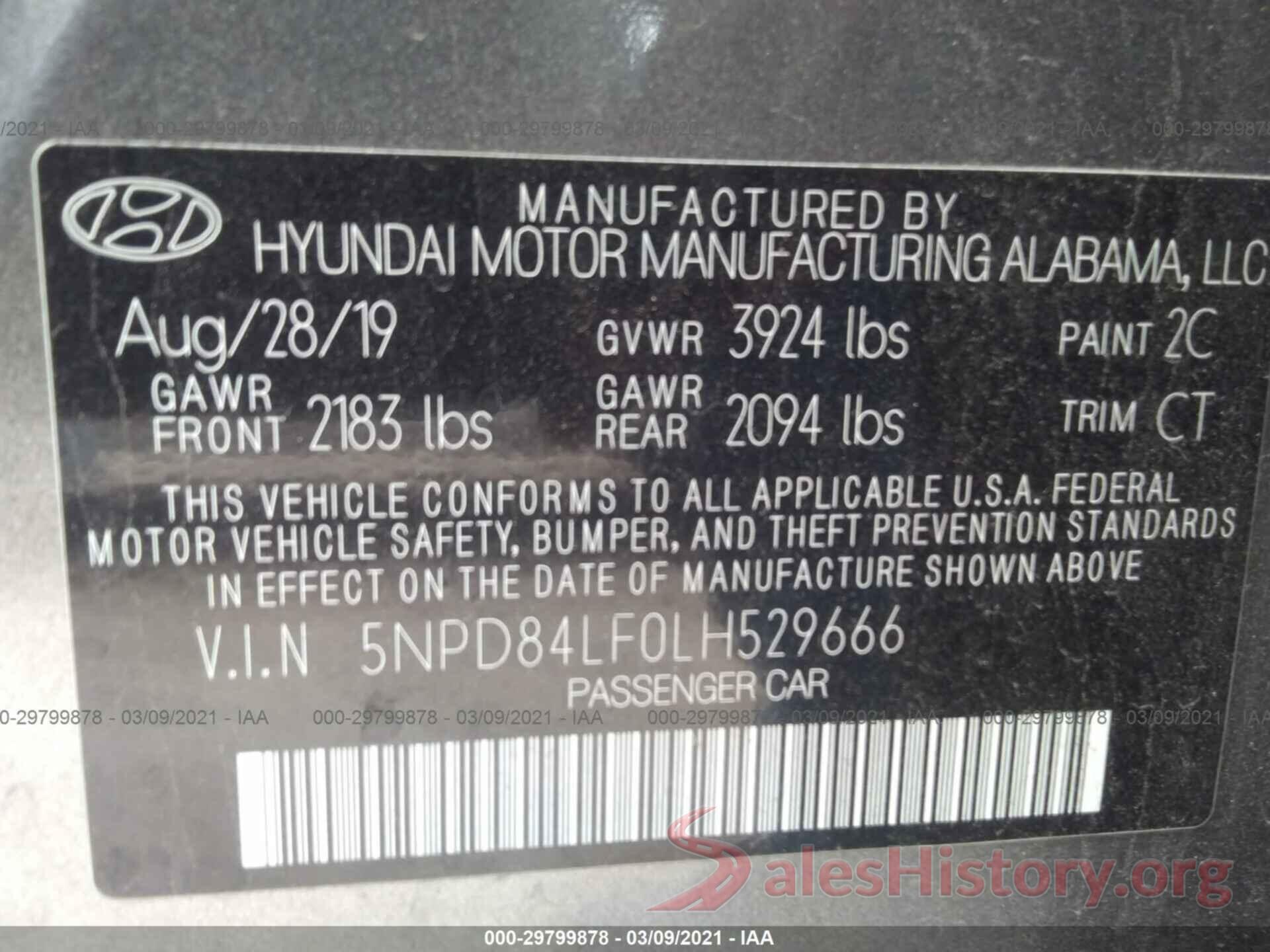 5NPD84LF0LH529666 2020 HYUNDAI ELANTRA