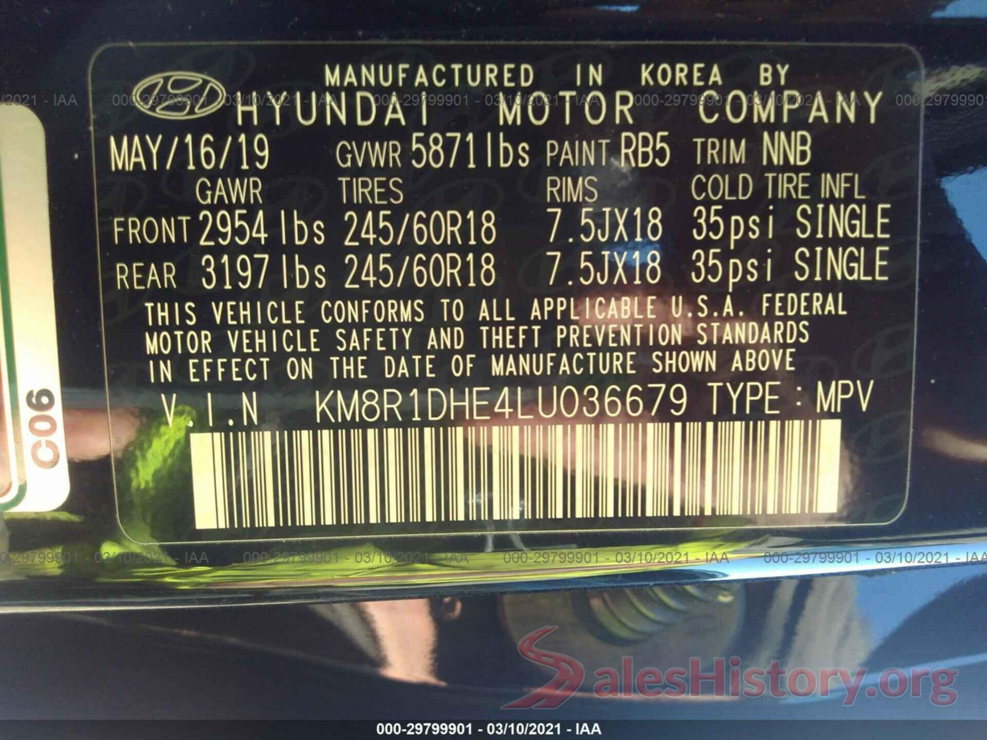 KM8R1DHE4LU036679 2020 HYUNDAI PALISADE