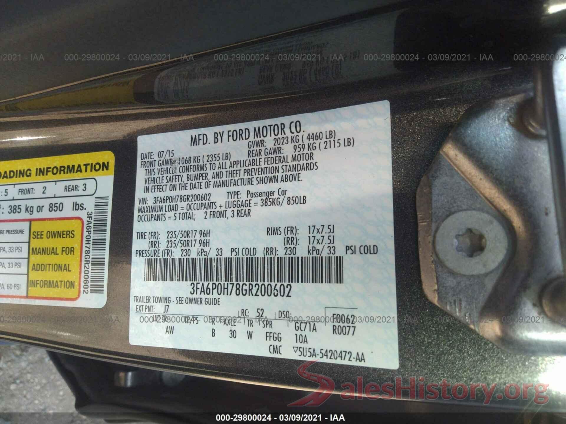 3FA6P0H78GR200602 2016 FORD FUSION