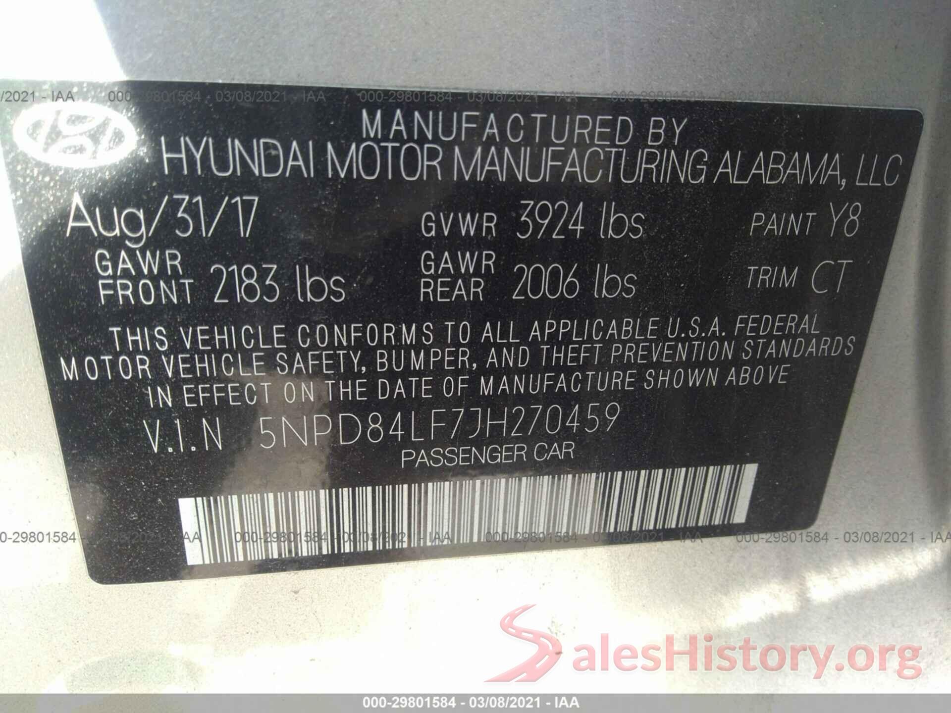 5NPD84LF7JH270459 2018 HYUNDAI ELANTRA