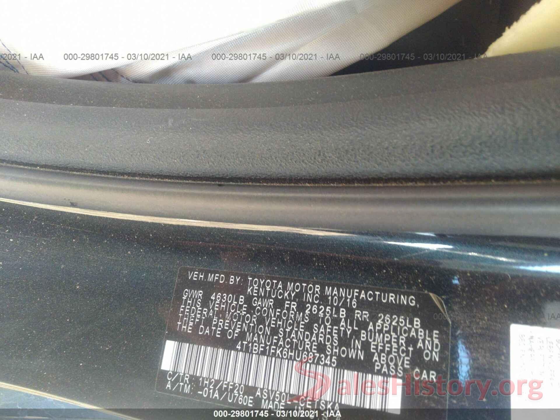 4T1BF1FK6HU687345 2017 TOYOTA CAMRY