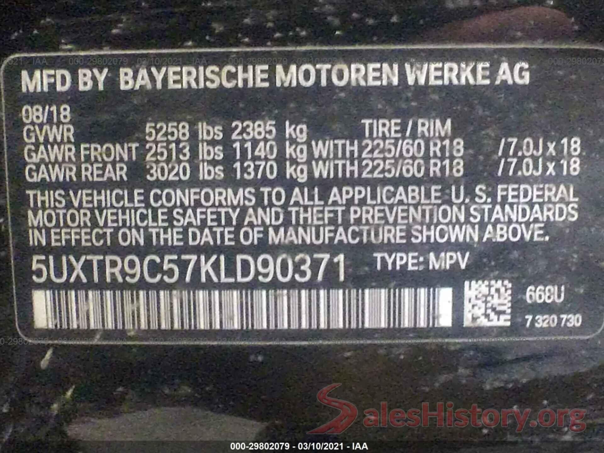 5UXTR9C57KLD90371 2019 BMW X3