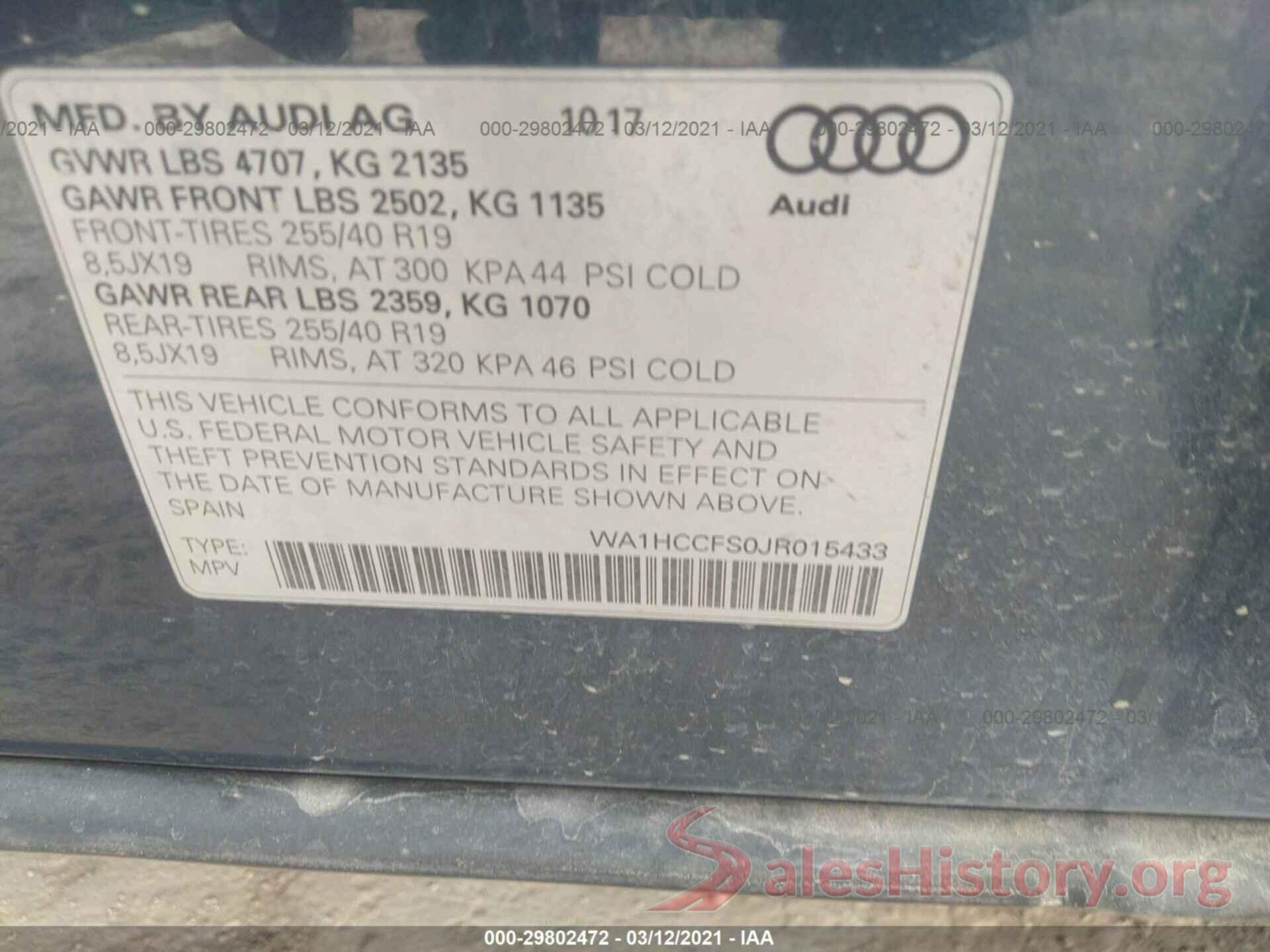 WA1HCCFS0JR015433 2018 AUDI Q3