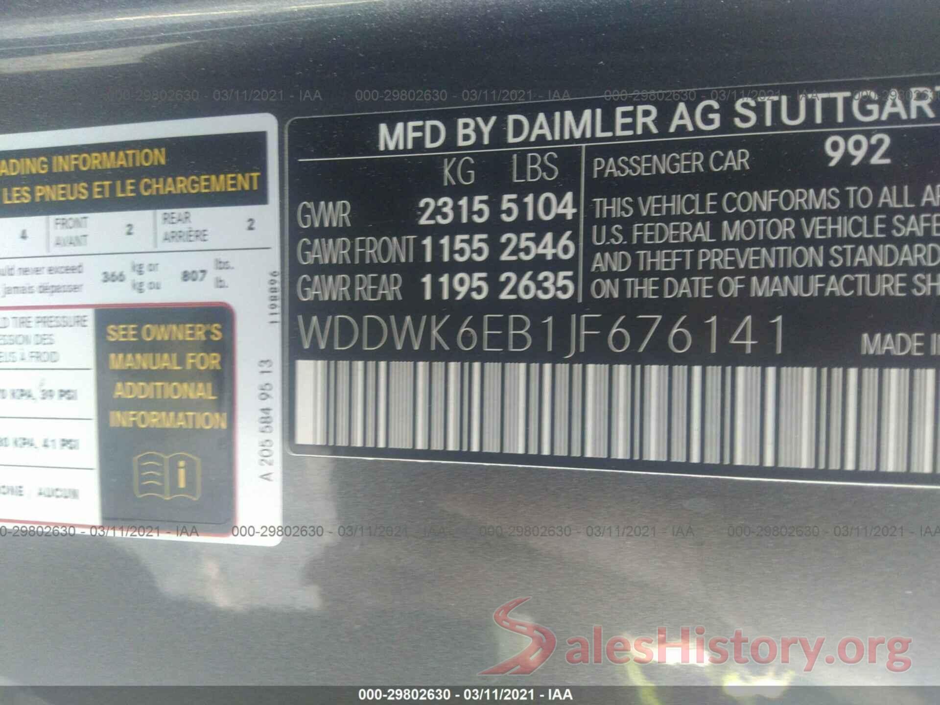 WDDWK6EB1JF676141 2018 MERCEDES-BENZ C-CLASS