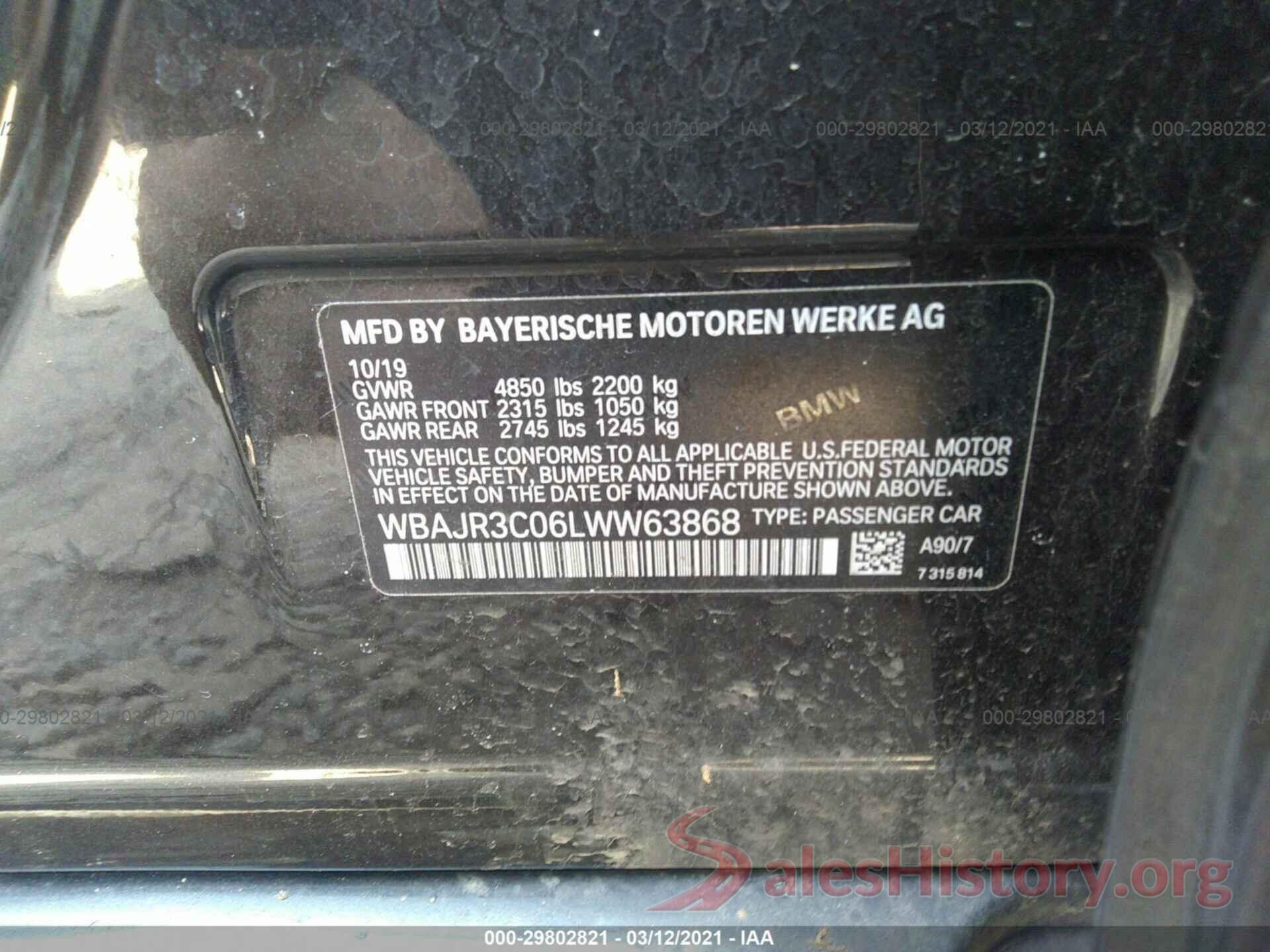 WBAJR3C06LWW63868 2020 BMW 5 SERIES