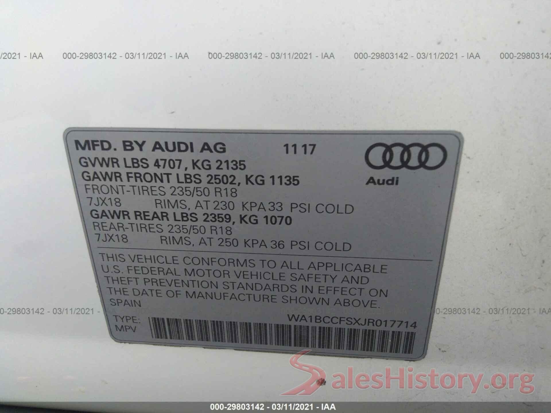 WA1BCCFSXJR017714 2018 AUDI Q3