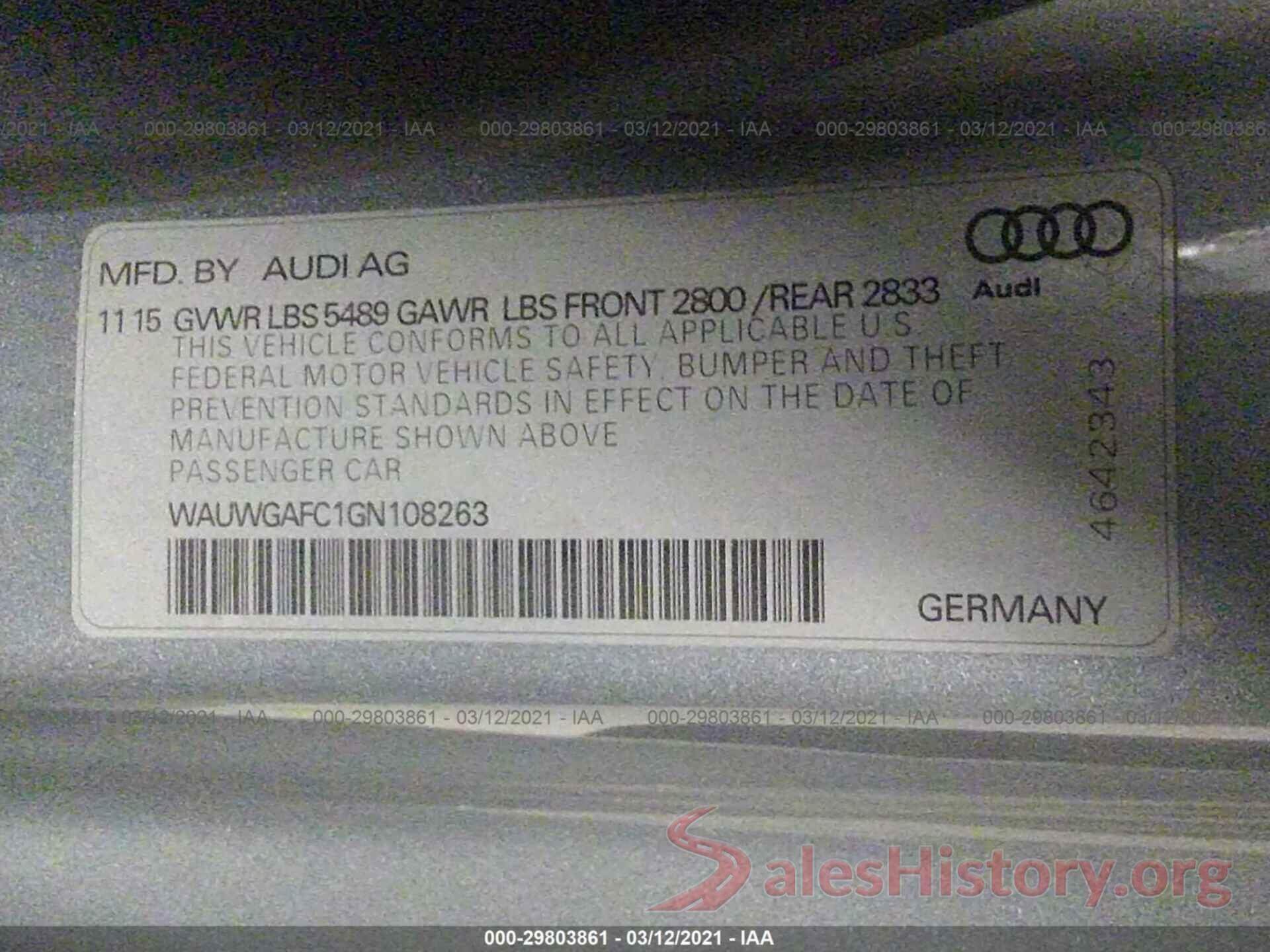 WAUWGAFC1GN108263 2016 AUDI A7